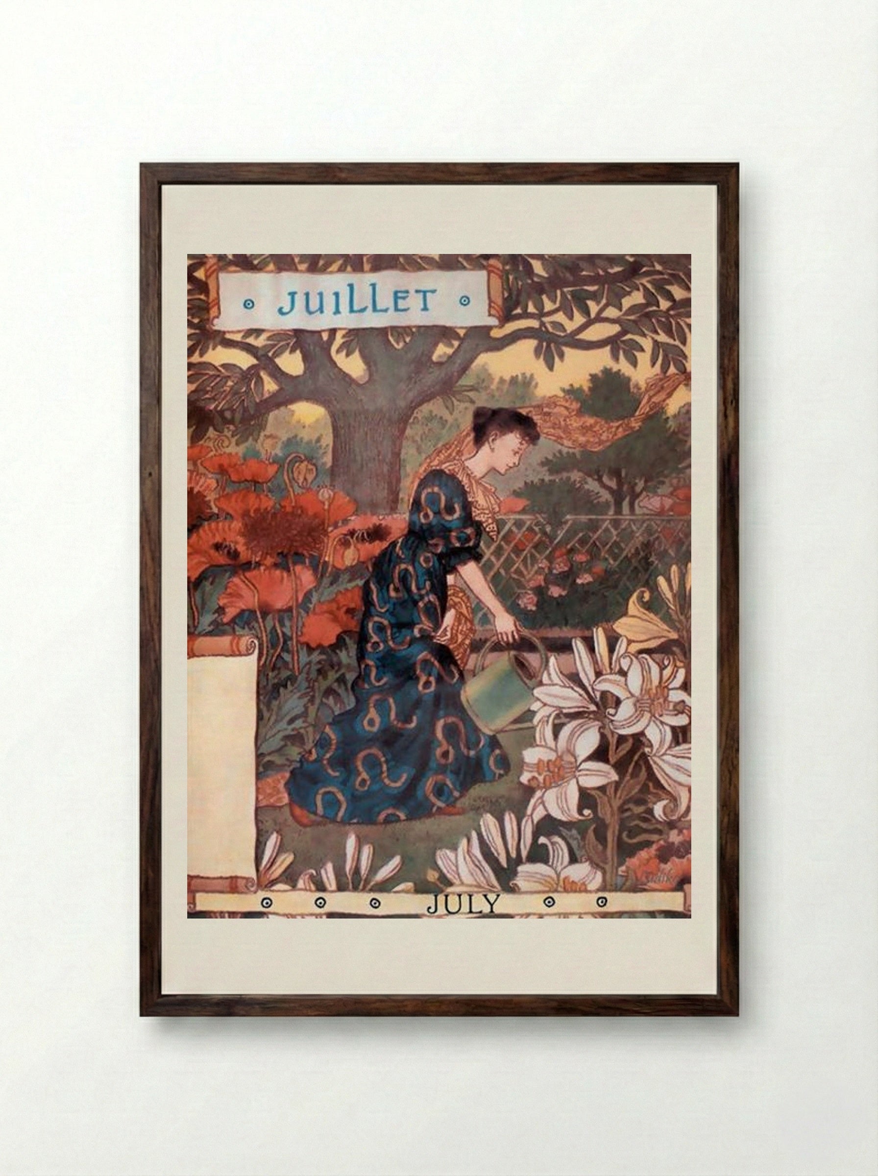 La Belle Jardiniere – July - Eugène Grasset - Framed Print Dark Wood
