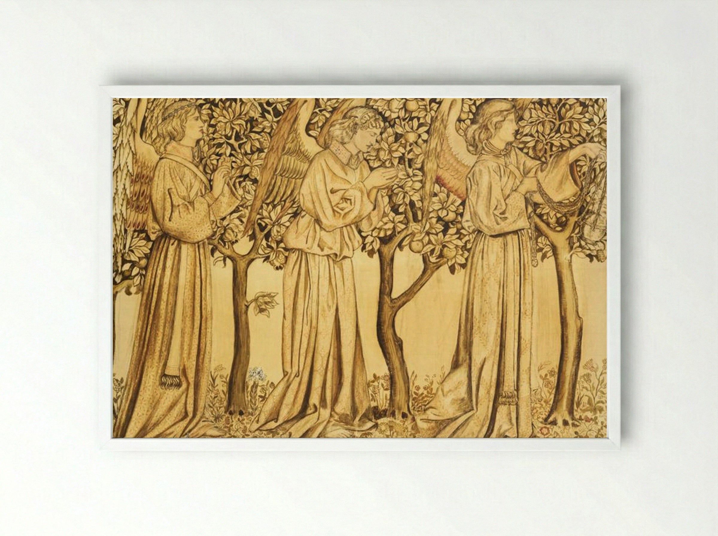 Tile Design: Processing Angels - William Morris - Framed Print White