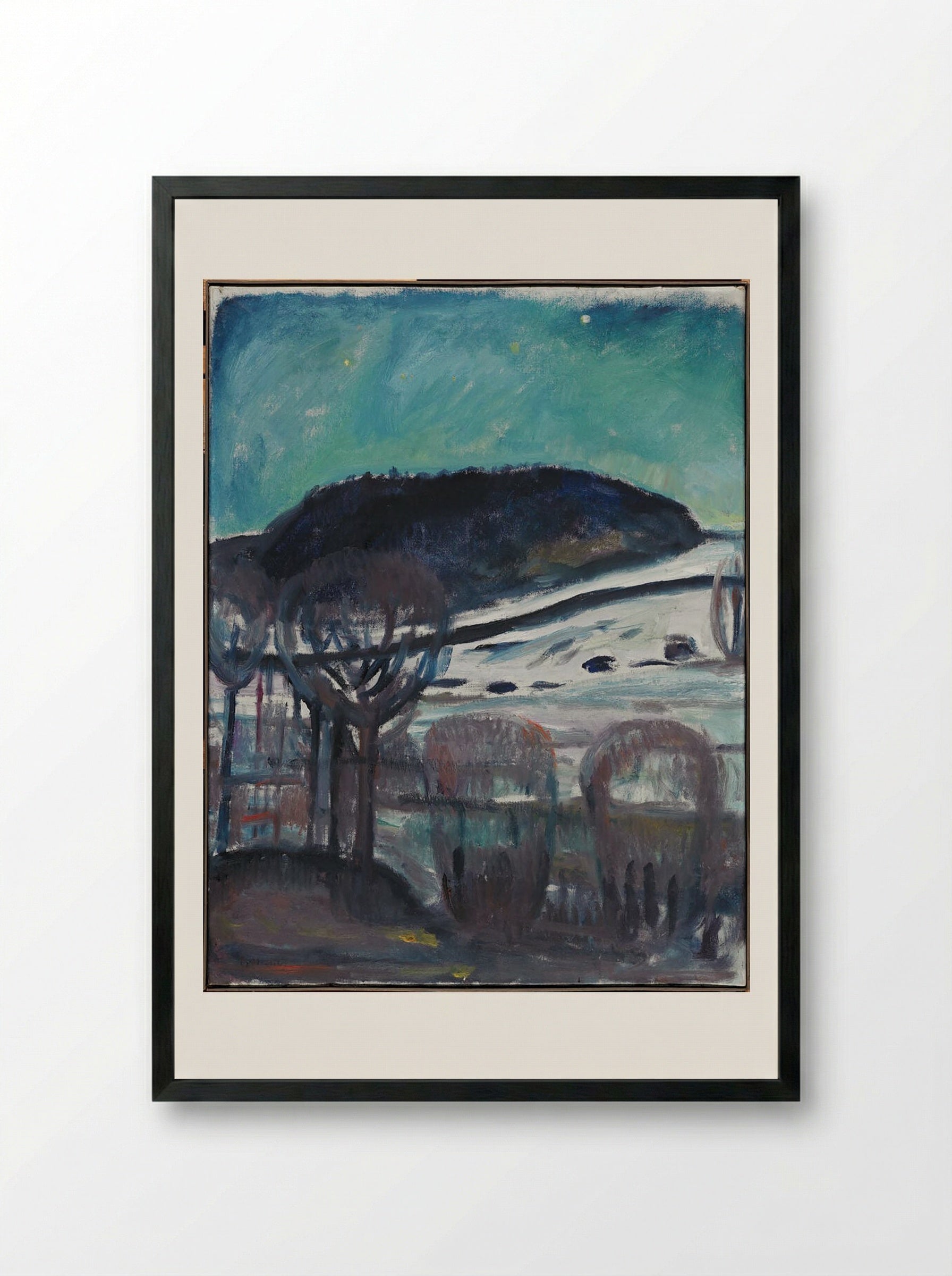 Winter Landscape by Moonlight - Edvard Munch - Framed Print Black