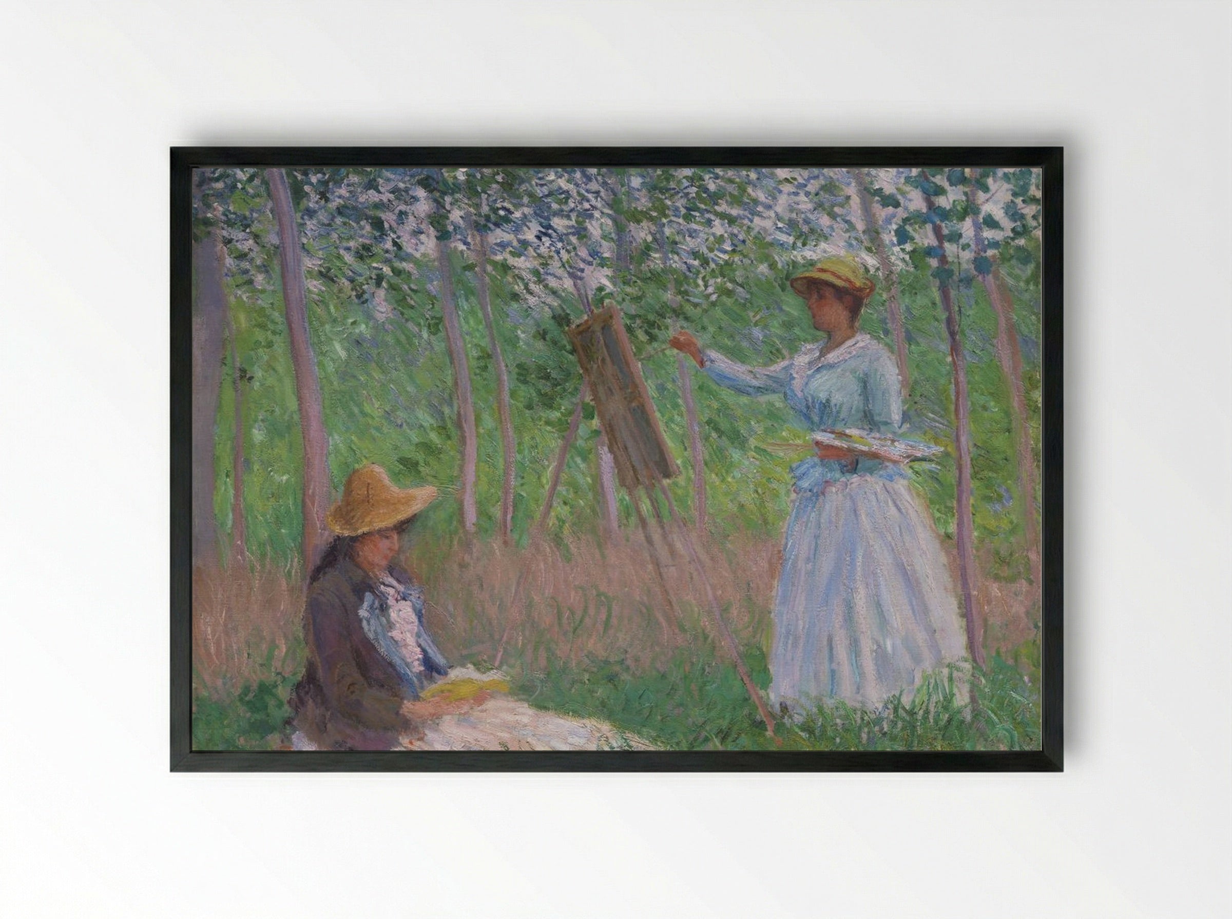 Blanche Hoschedé at Her Easel with Suzanne Hoschedé Reading - Claude Monet - Framed Print Black