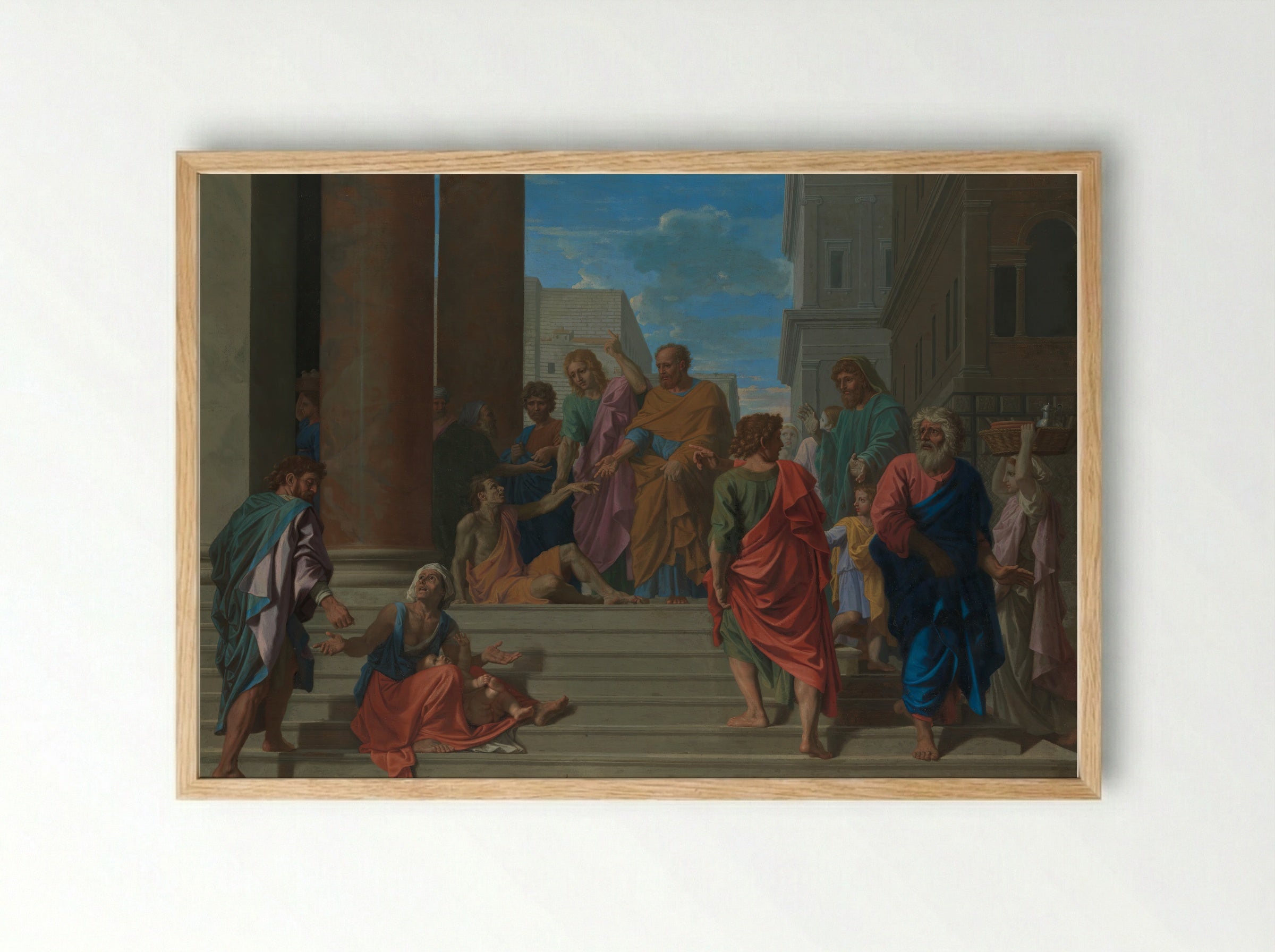 Saints Peter and John Healing the Lame Man - Nicolas Poussin - Framed Print Wood