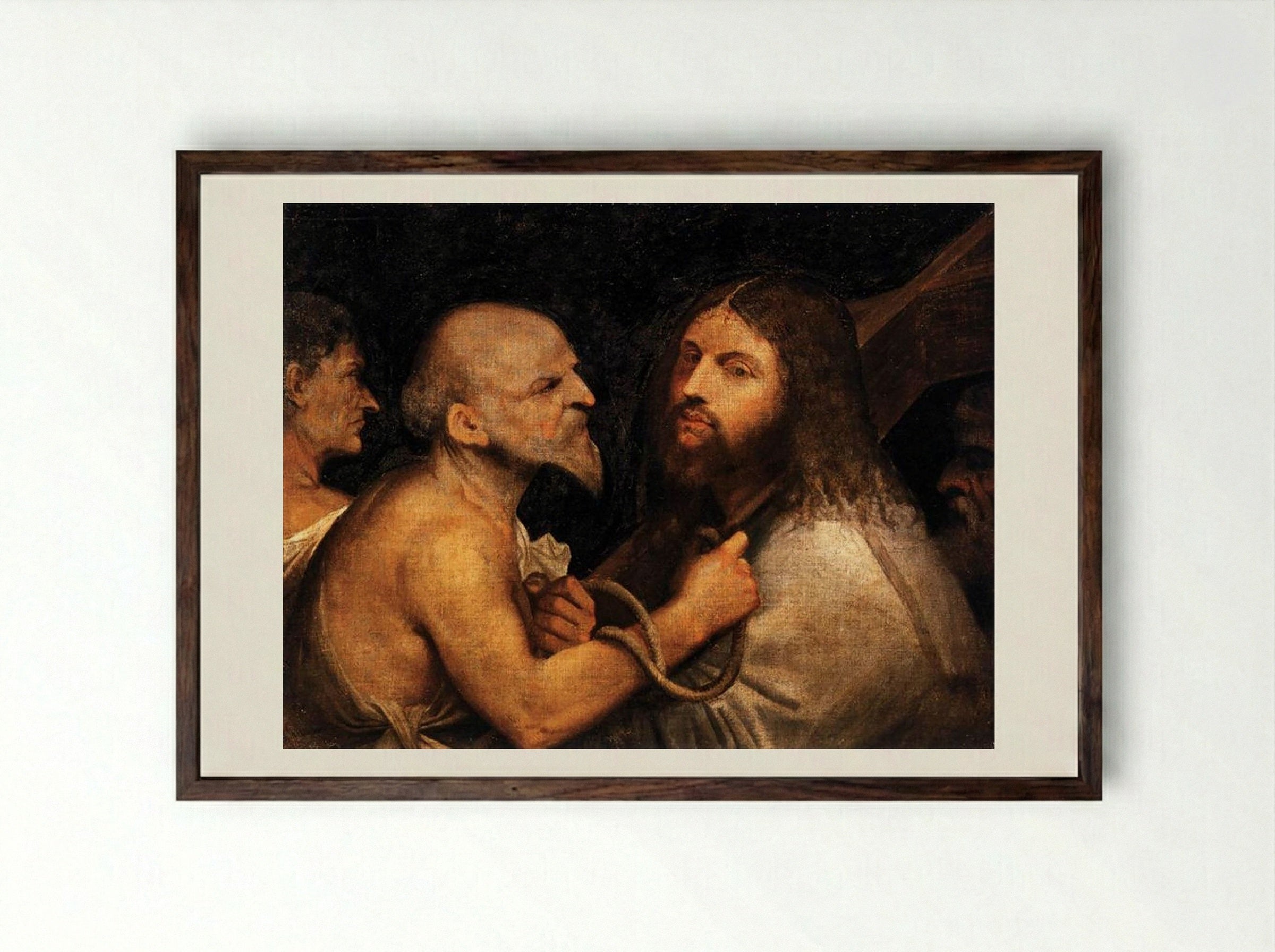 Christ Carrying the Cross - Titian - Framed Print Dark Wood