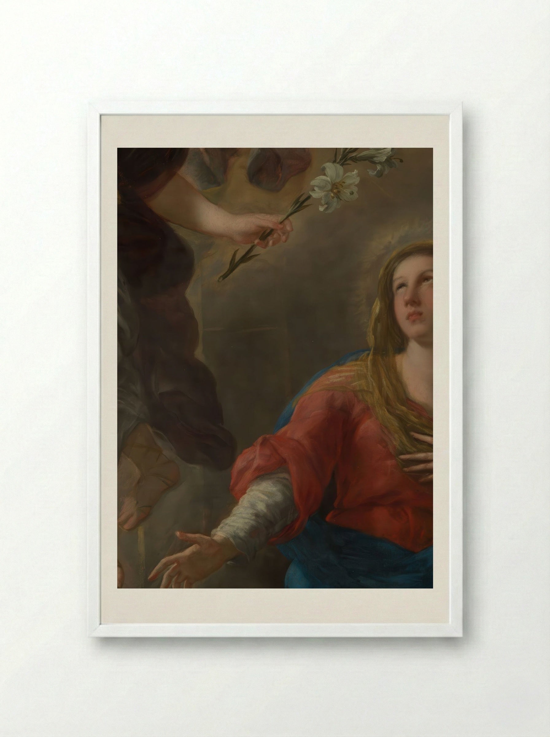 The Annunciation - Luca Giordano - Framed Print White
