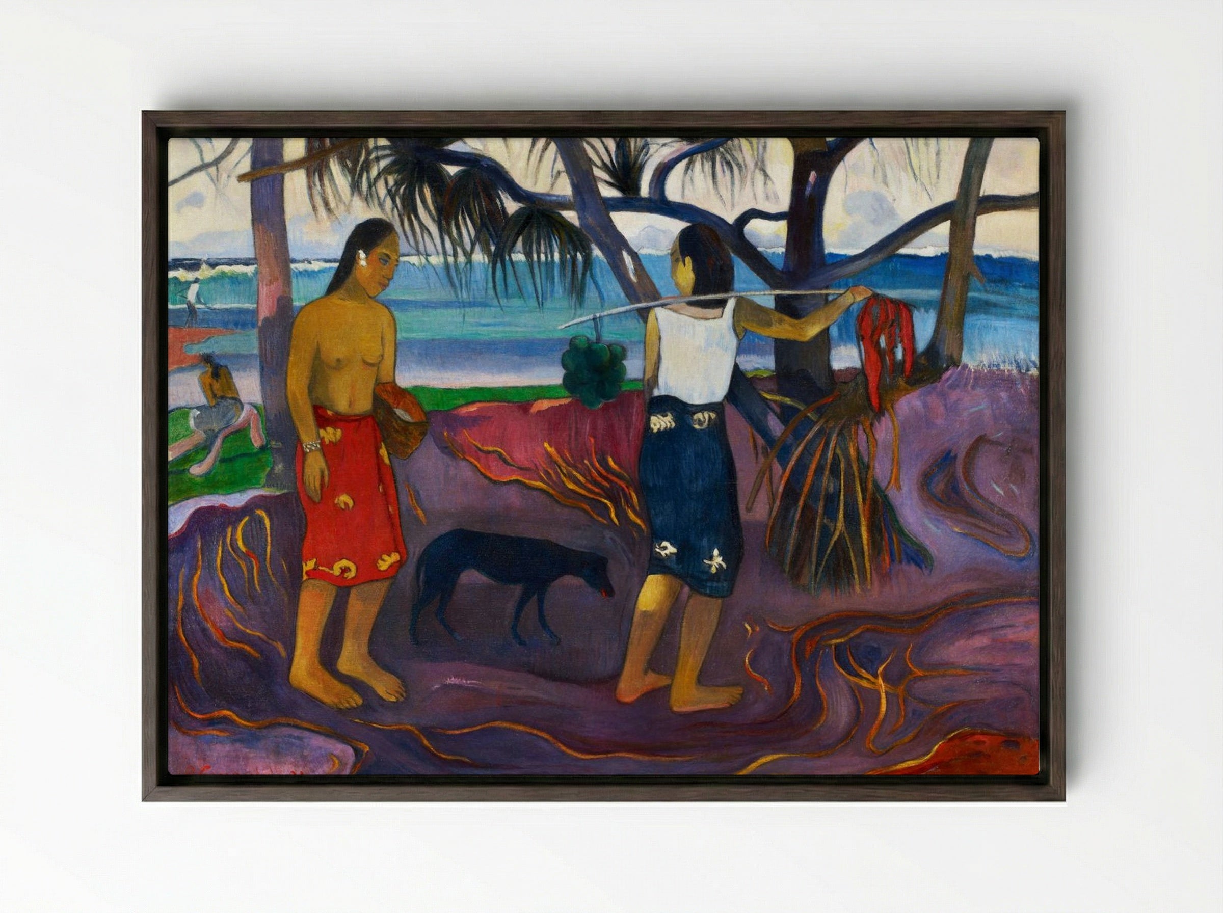 I Raro Te Oviri (Under the Pandanus) - Paul Gauguin - Framed Canvas Dark Wood