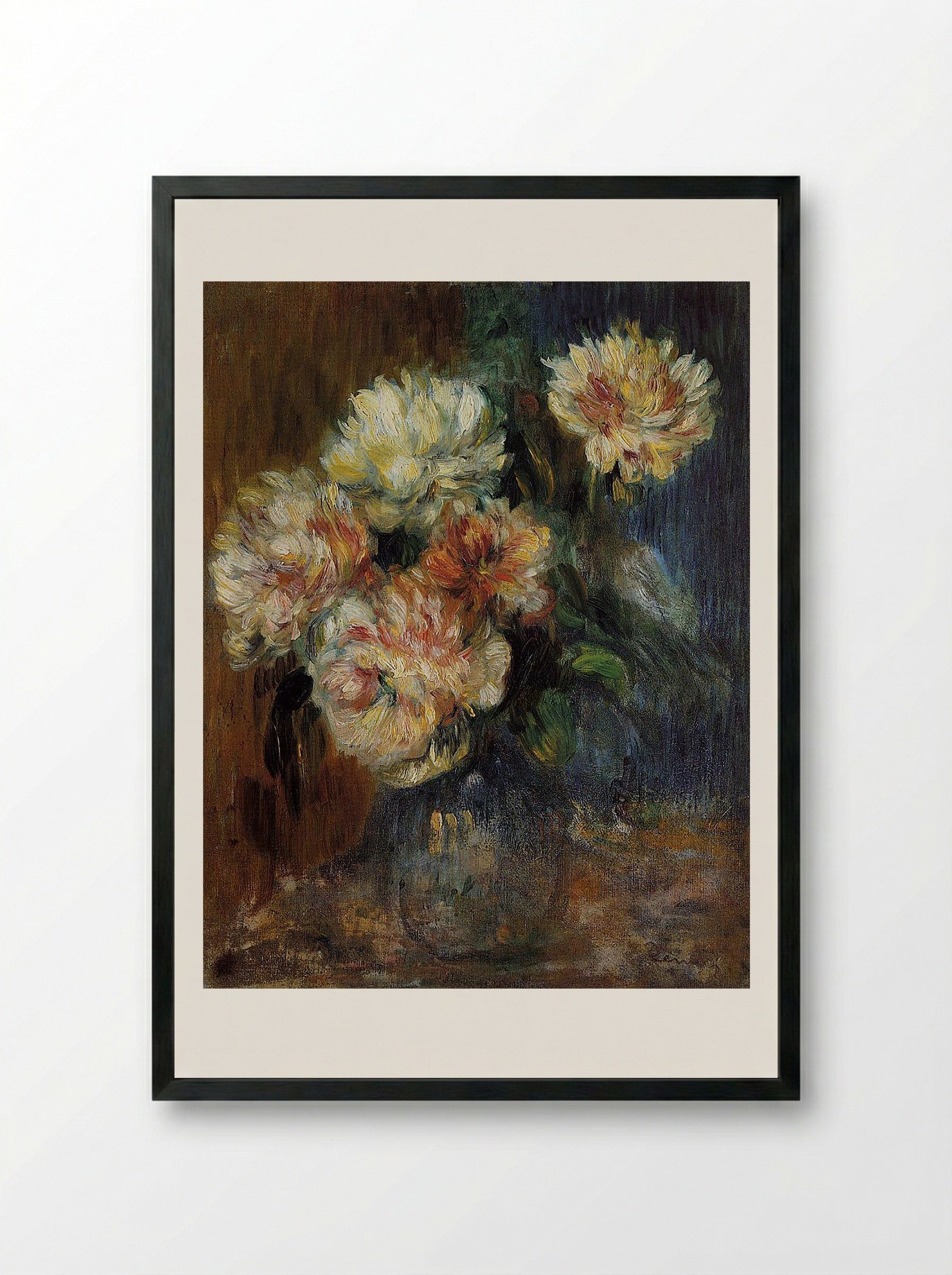 Vase of Peonies - Pierre-Auguste Renoir - Framed Print Black