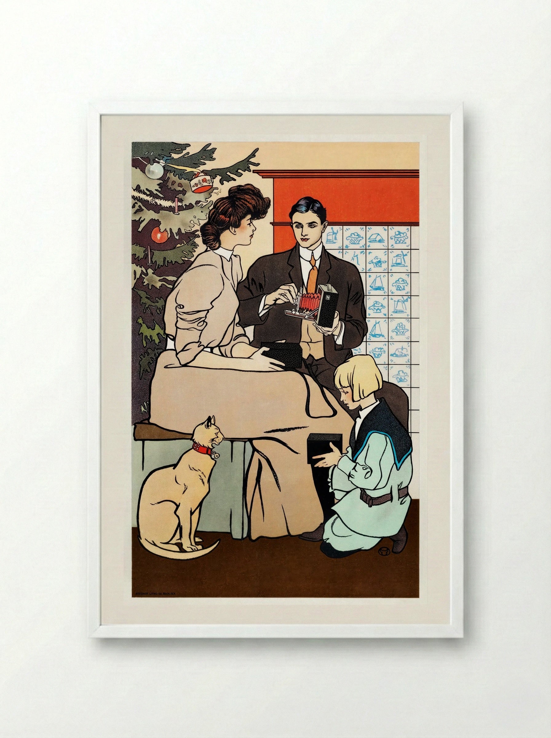 Vintage Christmas Morning (Family Scene with Camera) - Edward Penfield - Framed Print White