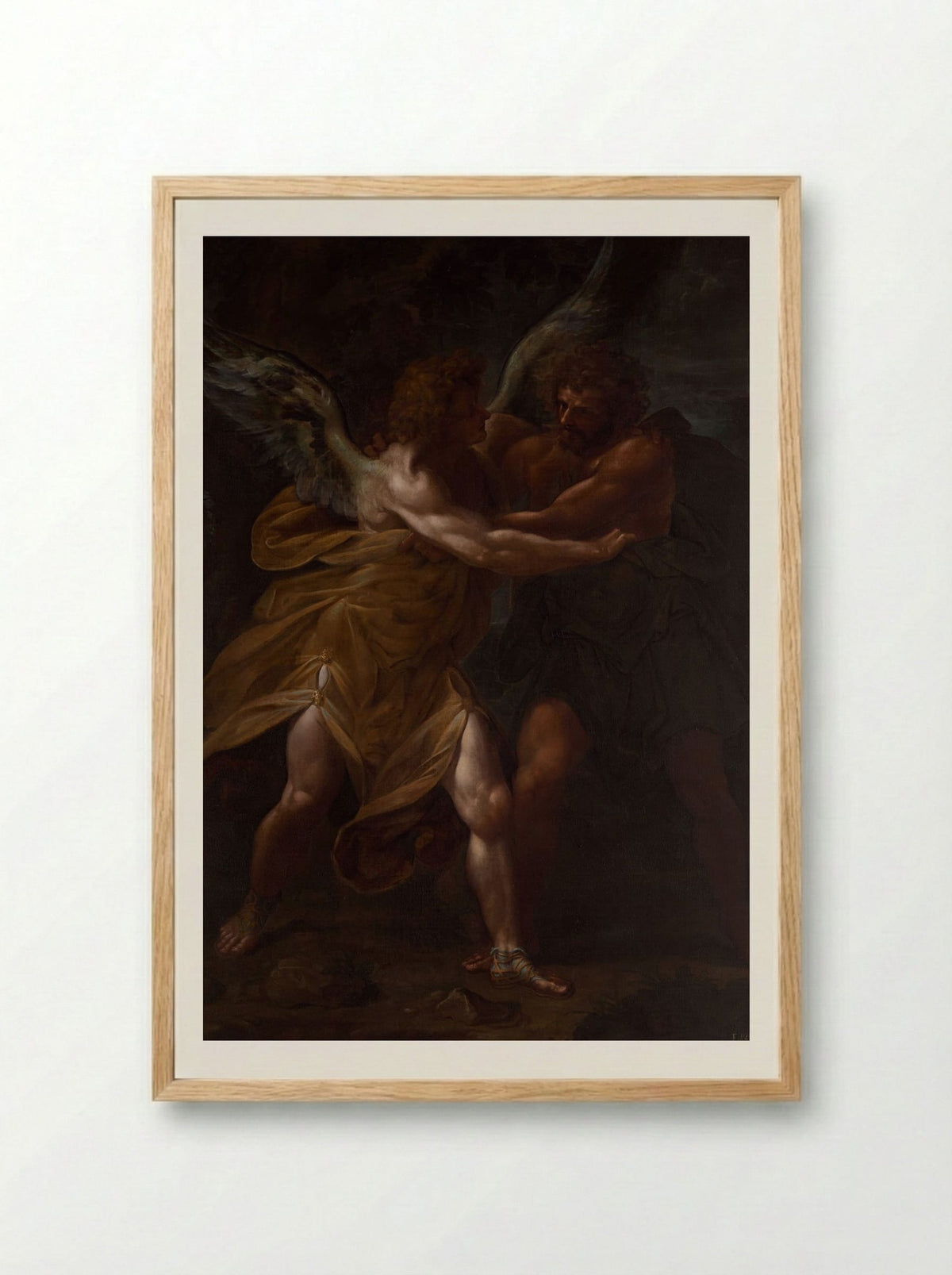 Jacob Wrestling with the Angel - Ferdinand Piloty - Framed Print Wood