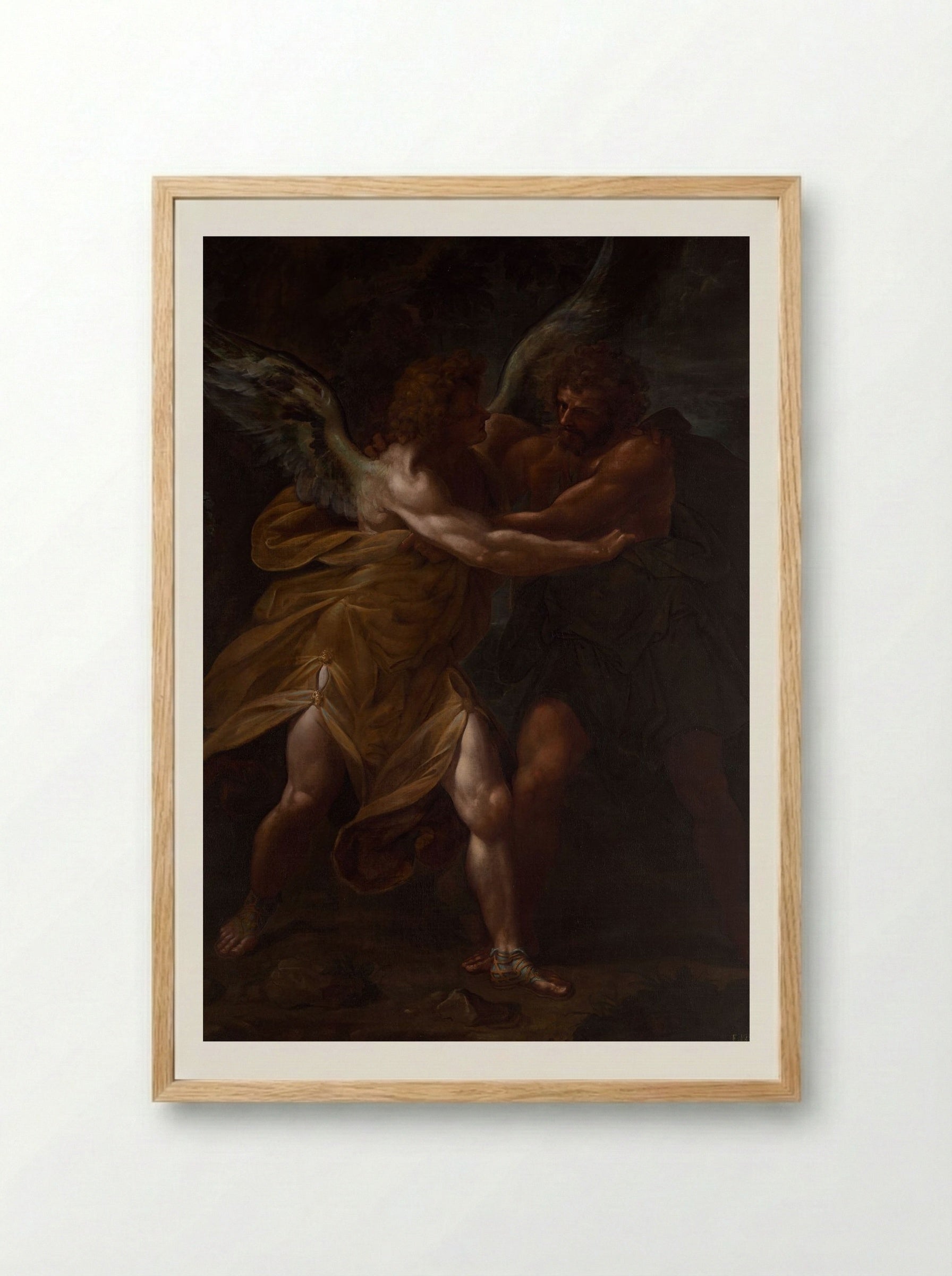 Jacob Wrestling with the Angel - Ferdinand Piloty - Framed Print Wood