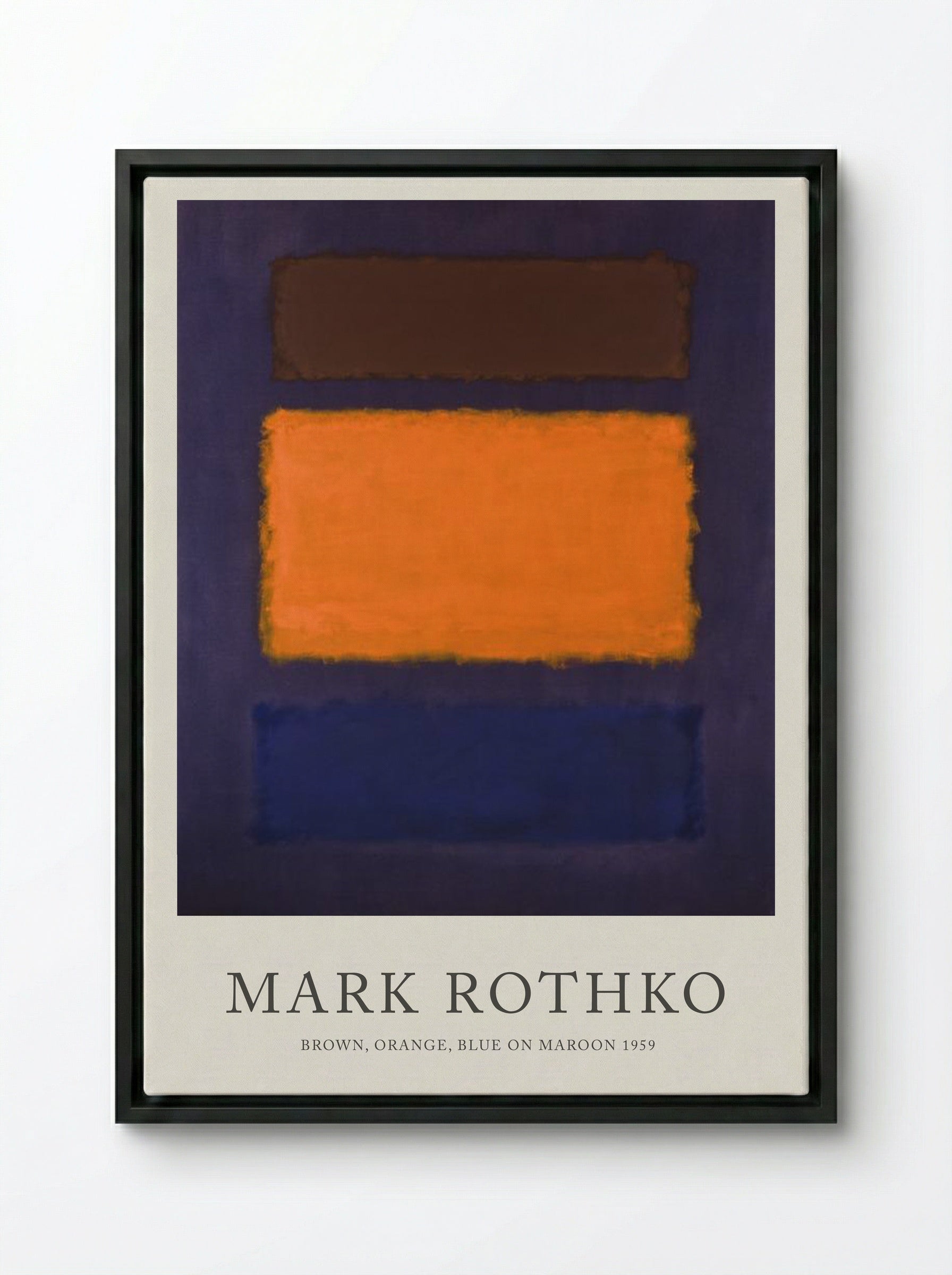Brown, Orange, Blue on Maroon - Mark Rothko - Framed Canvas Black