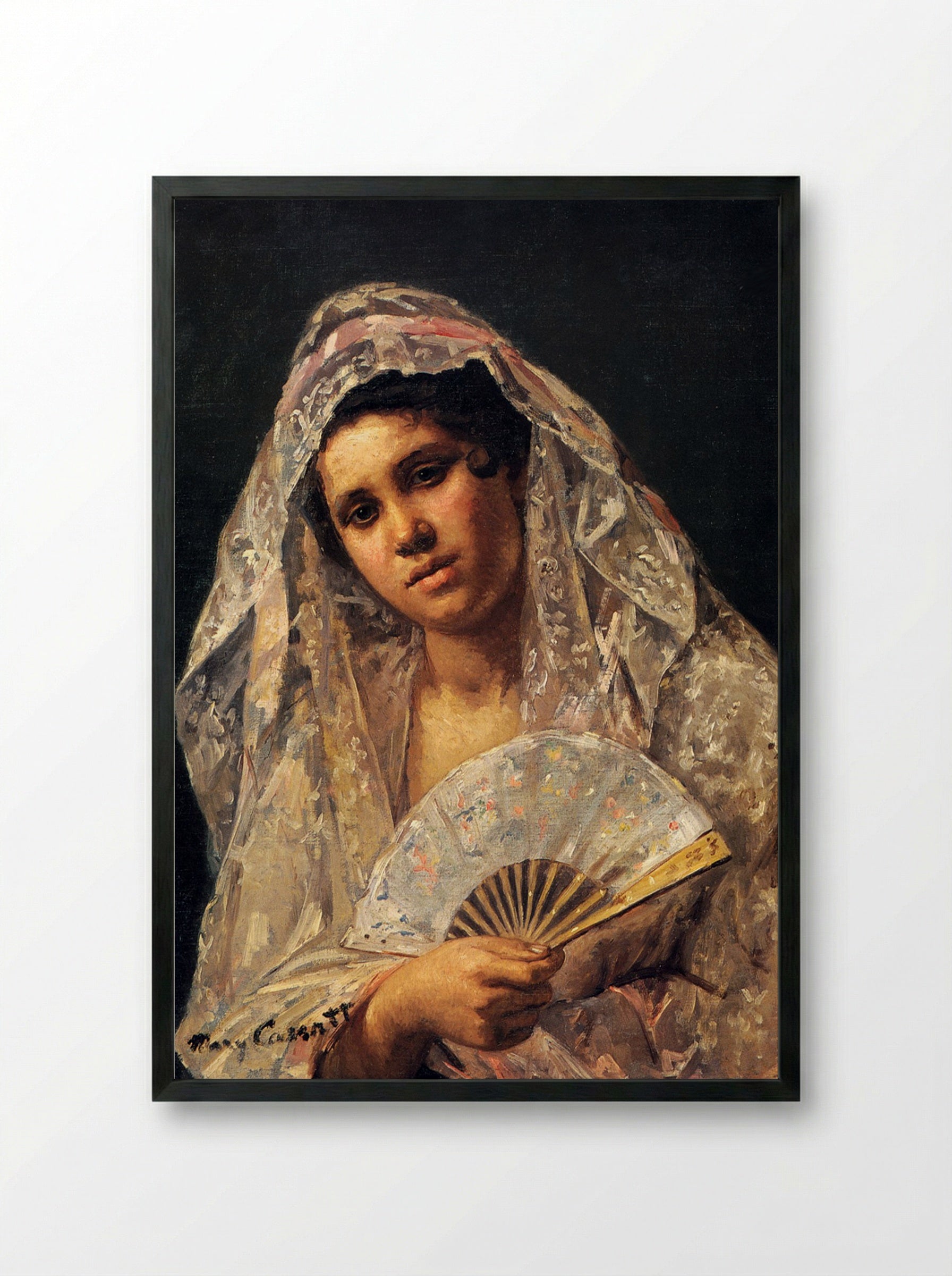 Spanish Dancer Wearing a Lace Mantilla - Mary Cassatt - Framed Print Black