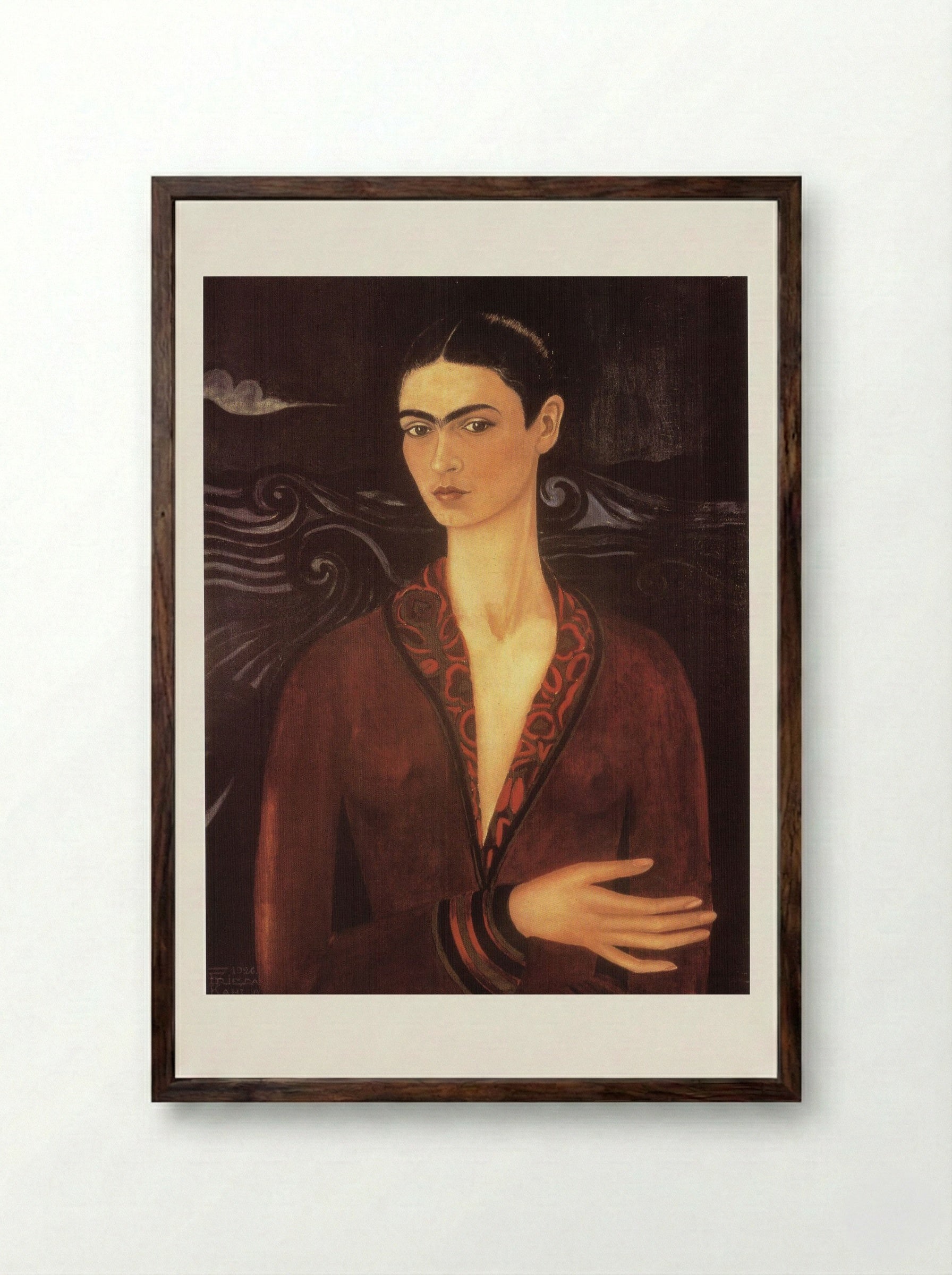 Self-Portrait in a Velvet Dress - Frida Kahlo - Framed Print Dark Wood