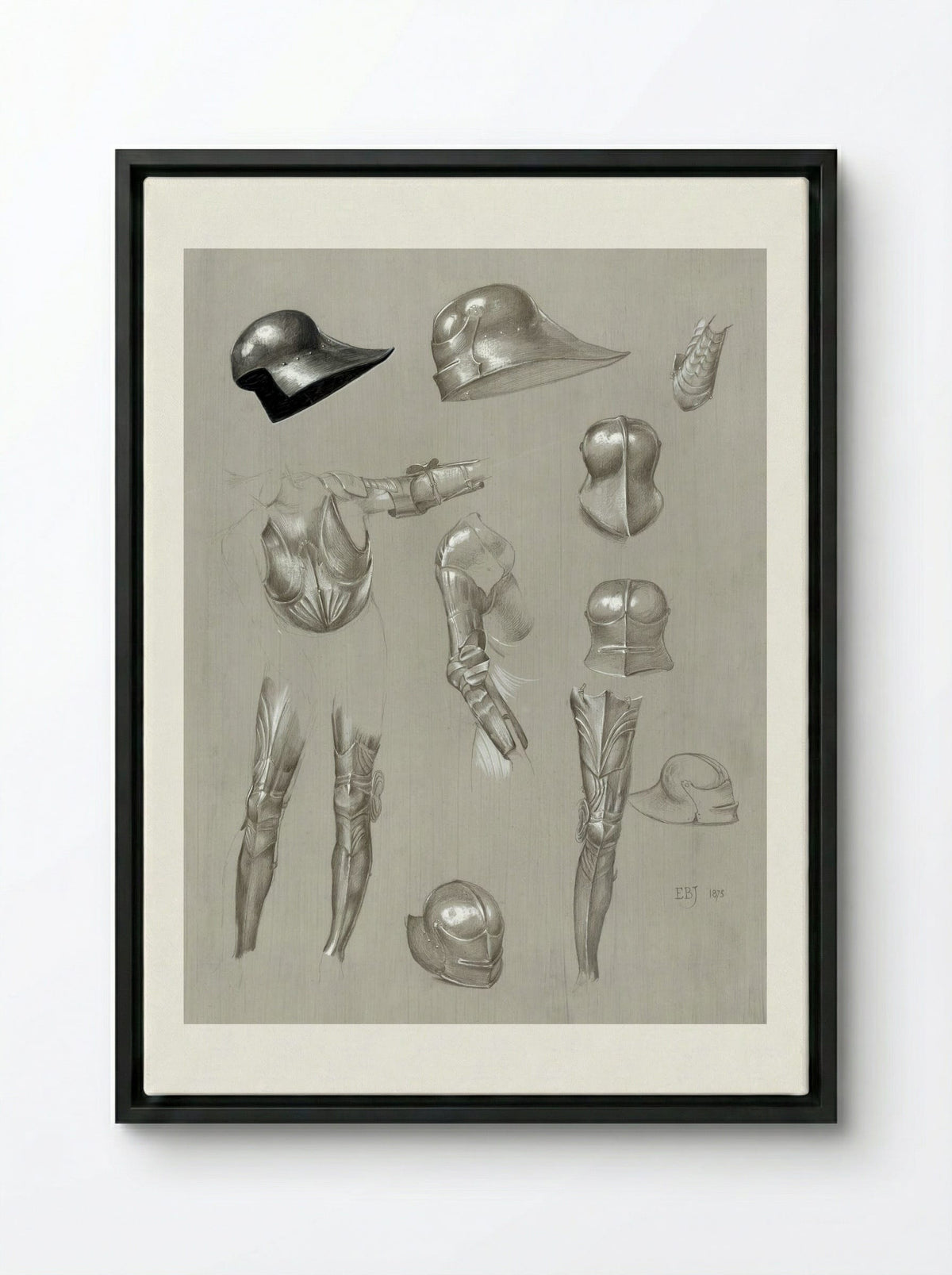 Studies of a Suit of Armour - Edward Burne-Jones - Framed Canvas Black