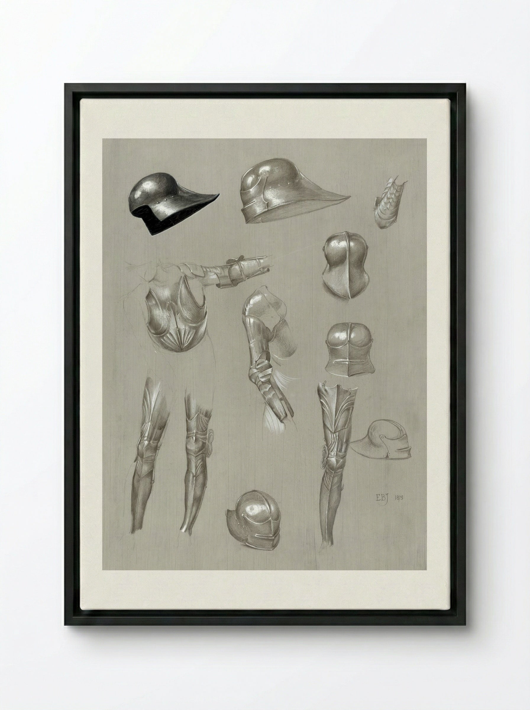 Studies of a Suit of Armour - Edward Burne-Jones - Framed Canvas Black