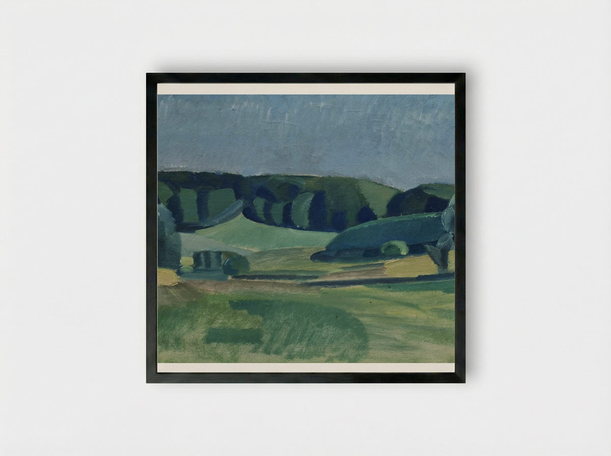 Landscape with Green Fields - Harald Giersing - Framed Print Black