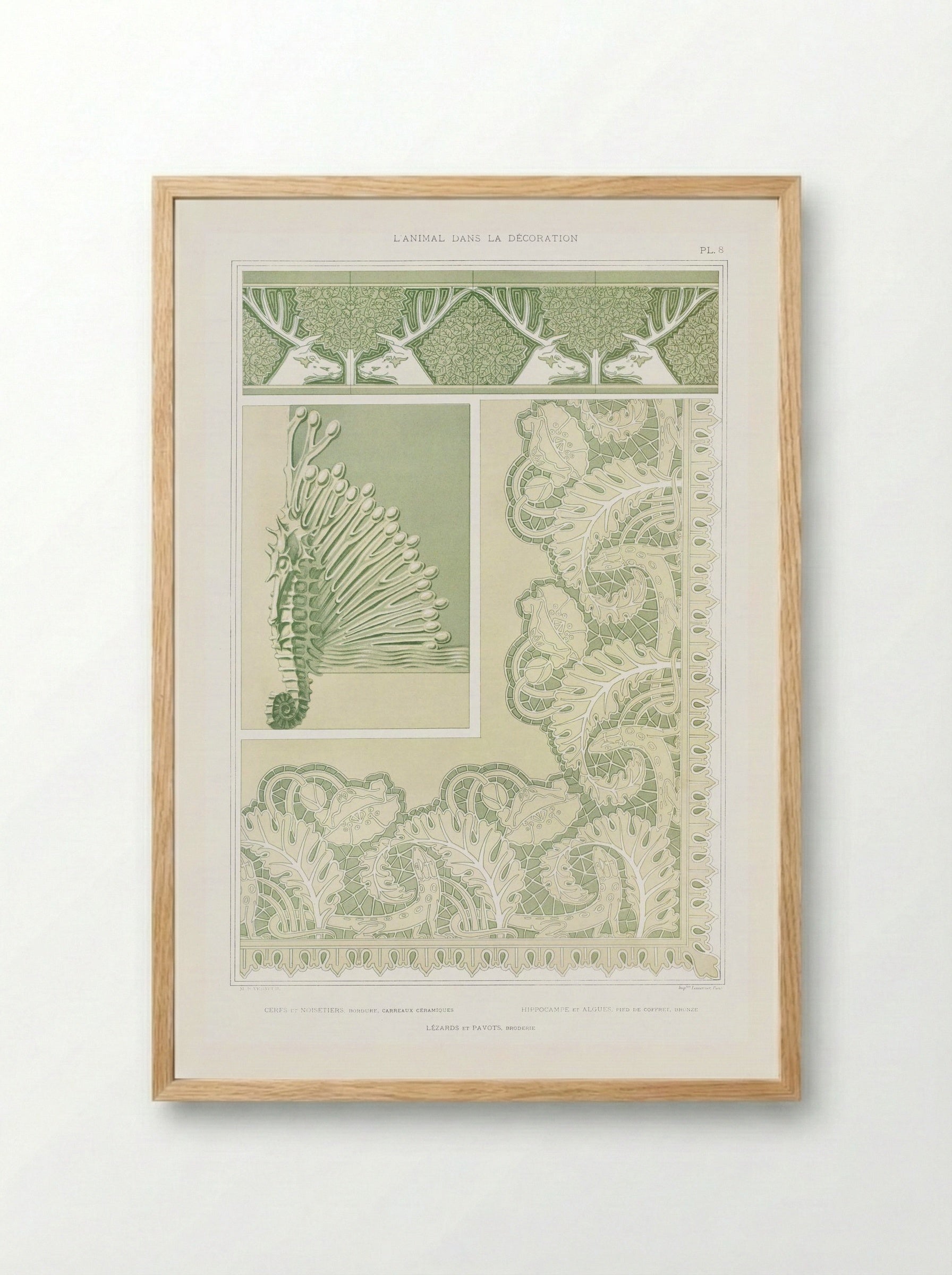 L'Animal dans la Décoration, Plate 8 (Deer, Seahorse, Lizards) - Maurice Pillard Verneuil - Framed Print Wood