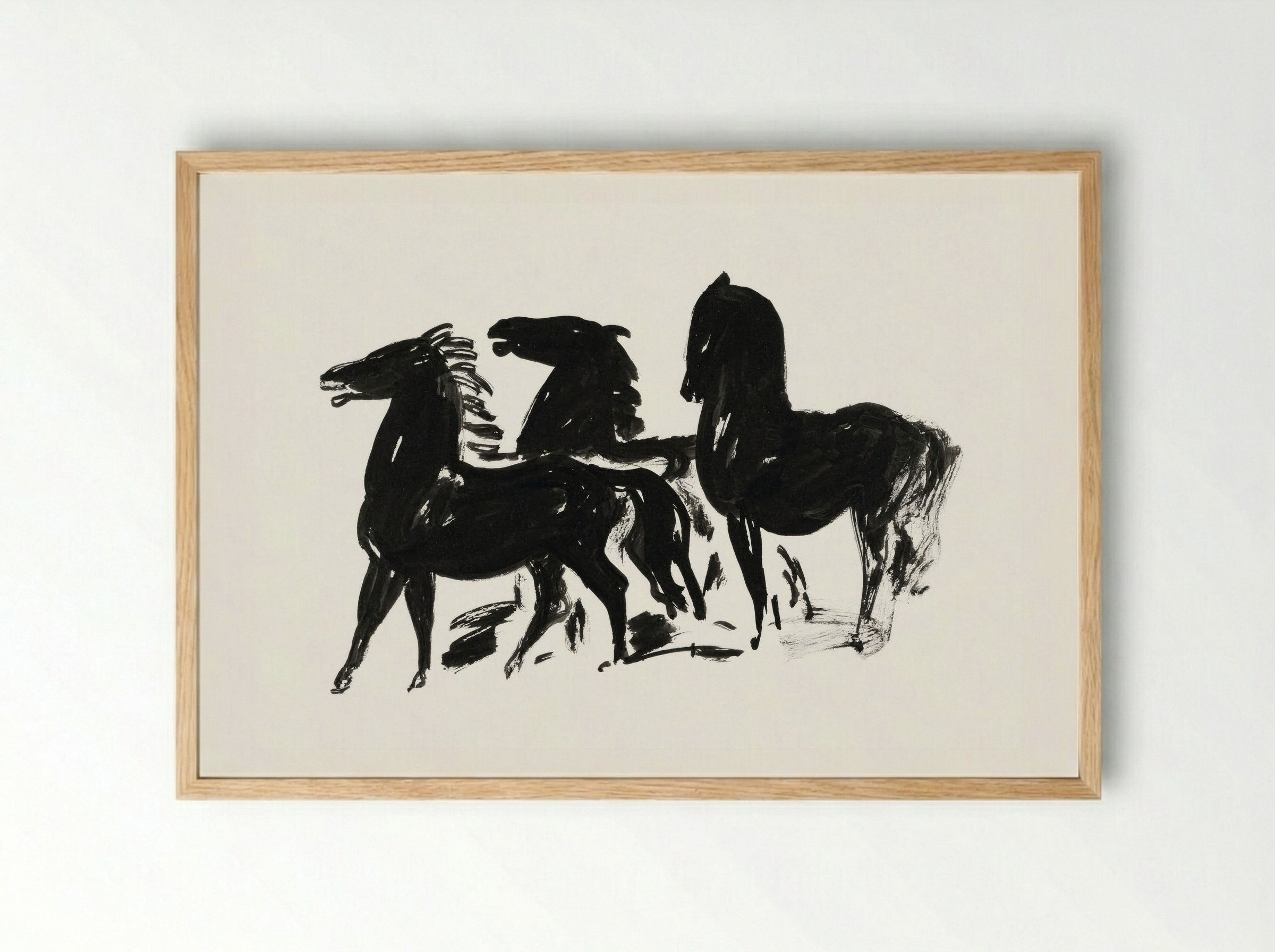 Three Black Horses Standing, Facing Left - Leo Gestel - Framed Print Wood