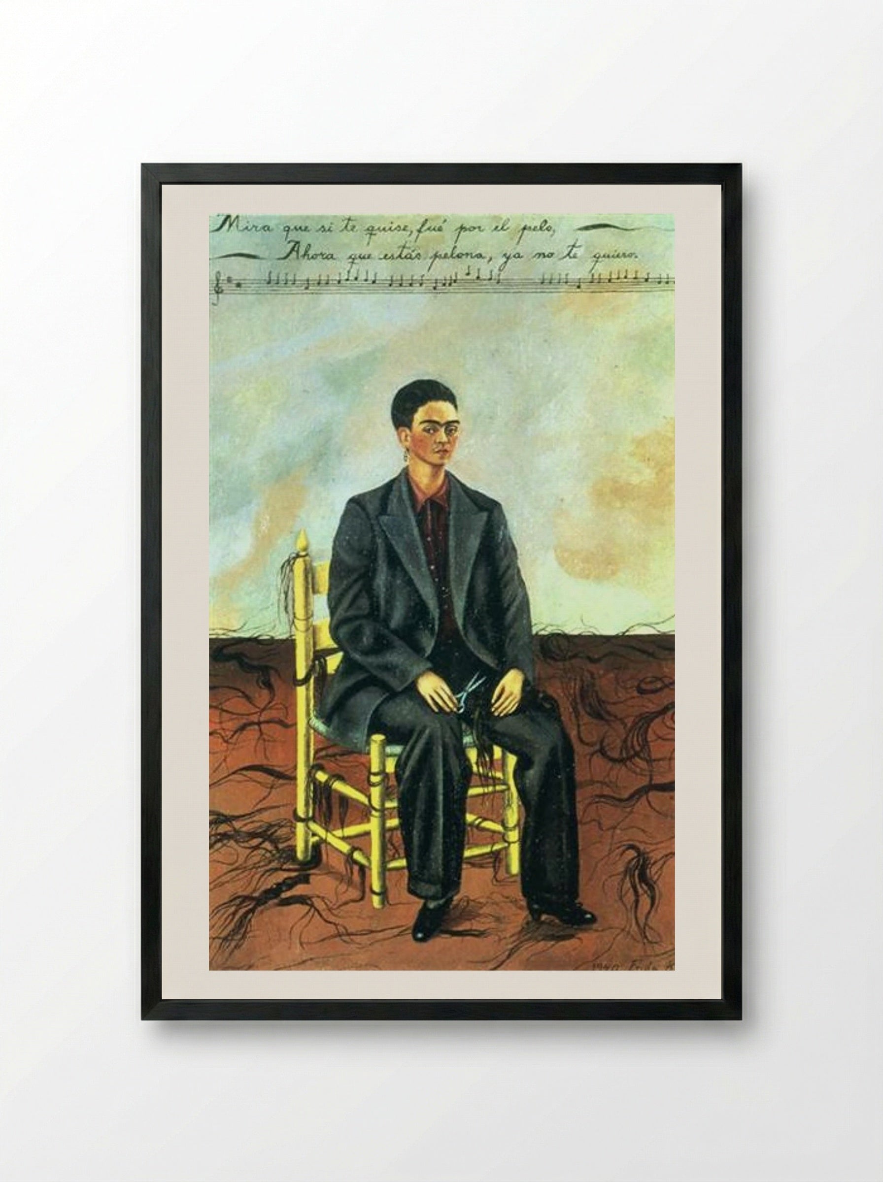 Self-Portrait with Cropped Hair - Frida Kahlo - Framed Print Black