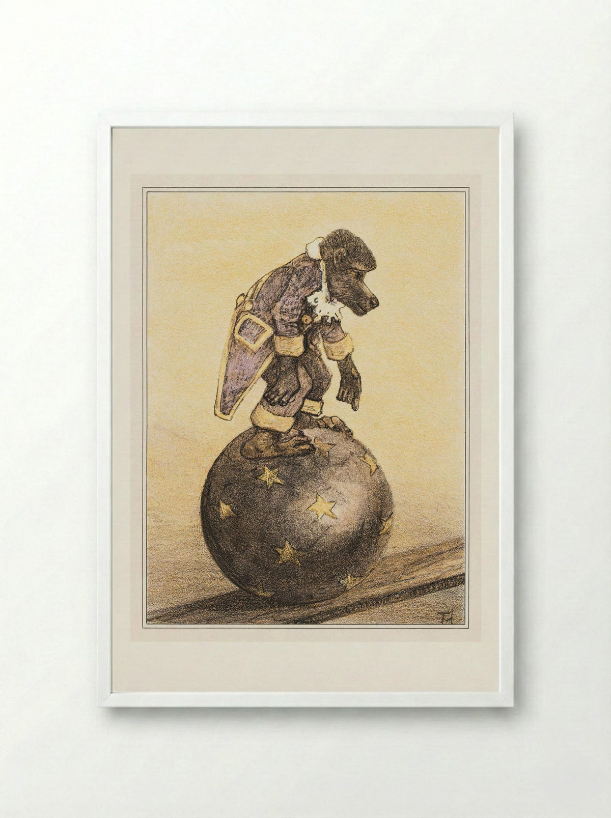 Aap op bal (Monkey on a Ball) - Theo van Hoytema - Framed Print White
