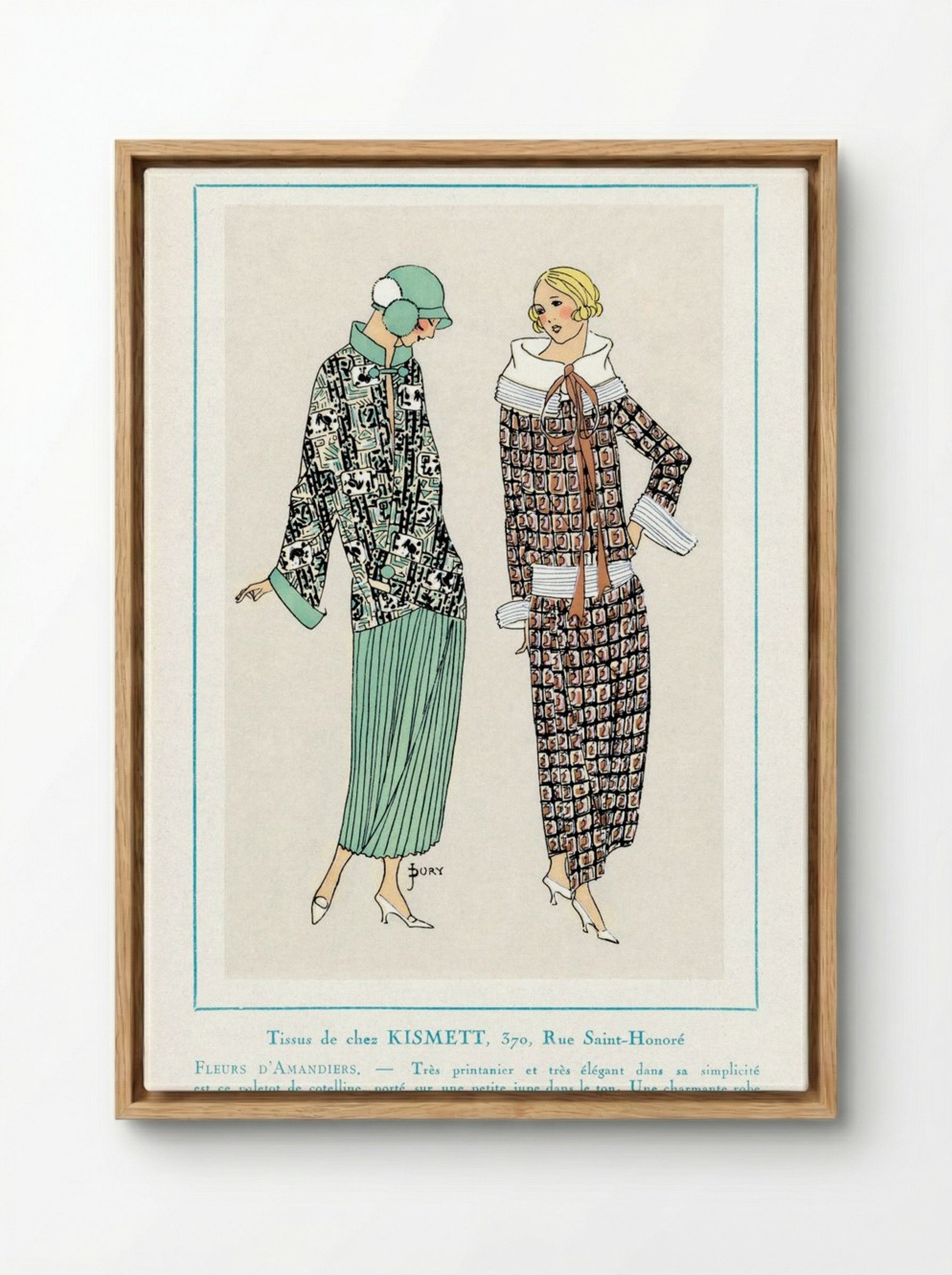 Fashion Illustration for Tissus de Chez Kismett (Très Parisien) - Fine Art Print - Framed Canvas Wood