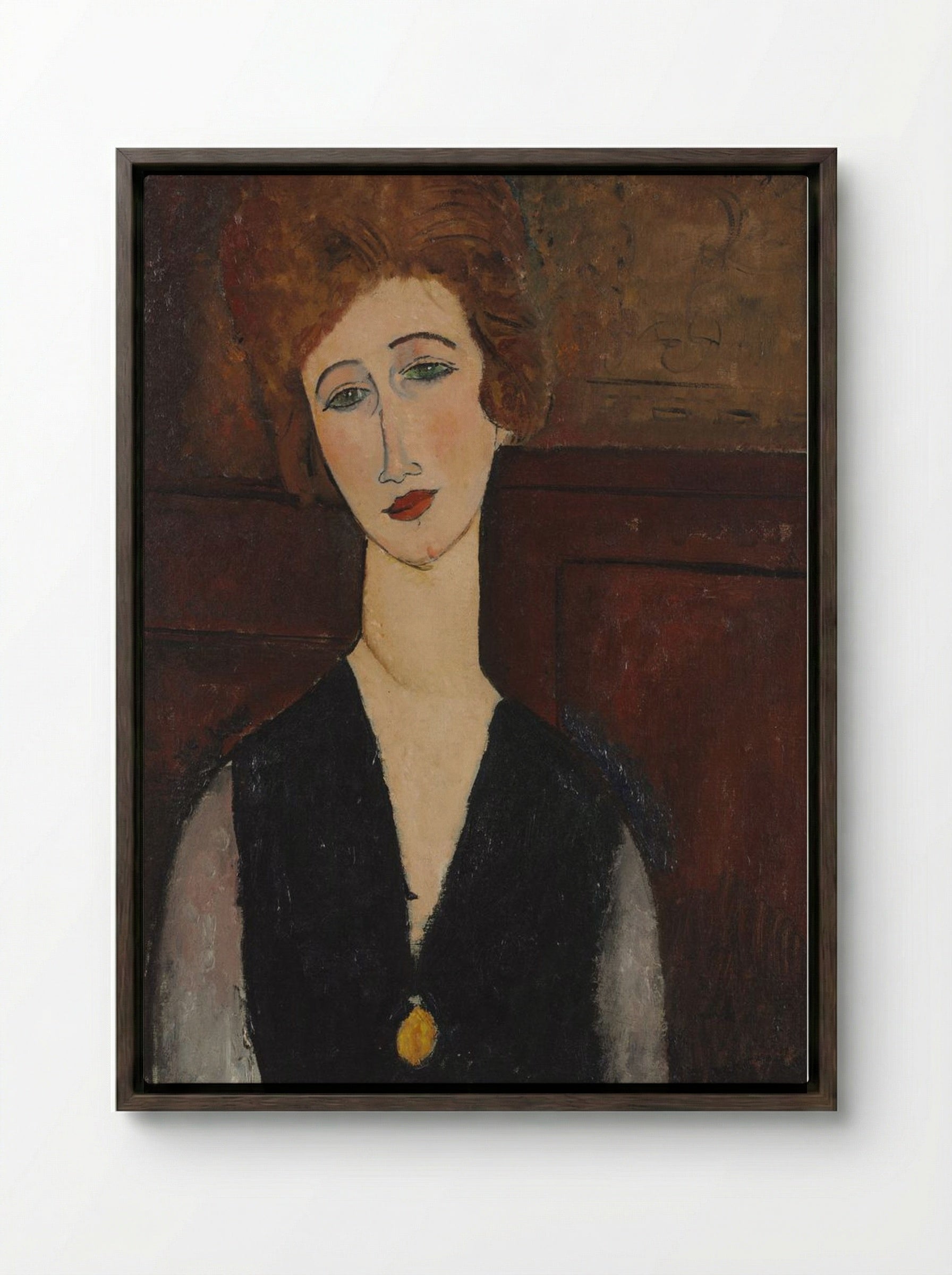 Portrait of a Woman - Amedeo Modigliani - Framed Canvas Dark Wood