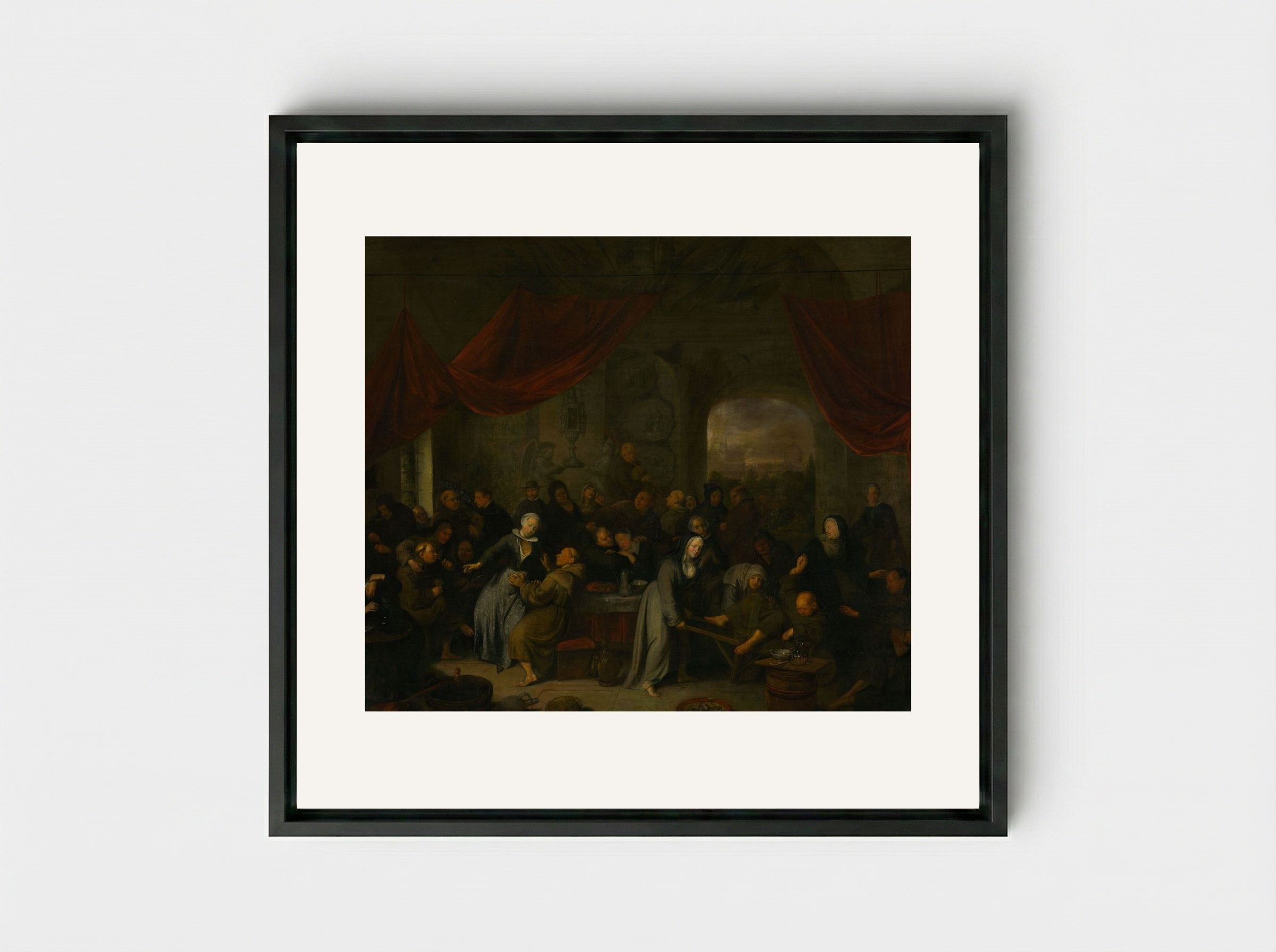 Monk's Entertainment in a Roman Cloister - Pieter Jansz. Quast - Framed Canvas Black
