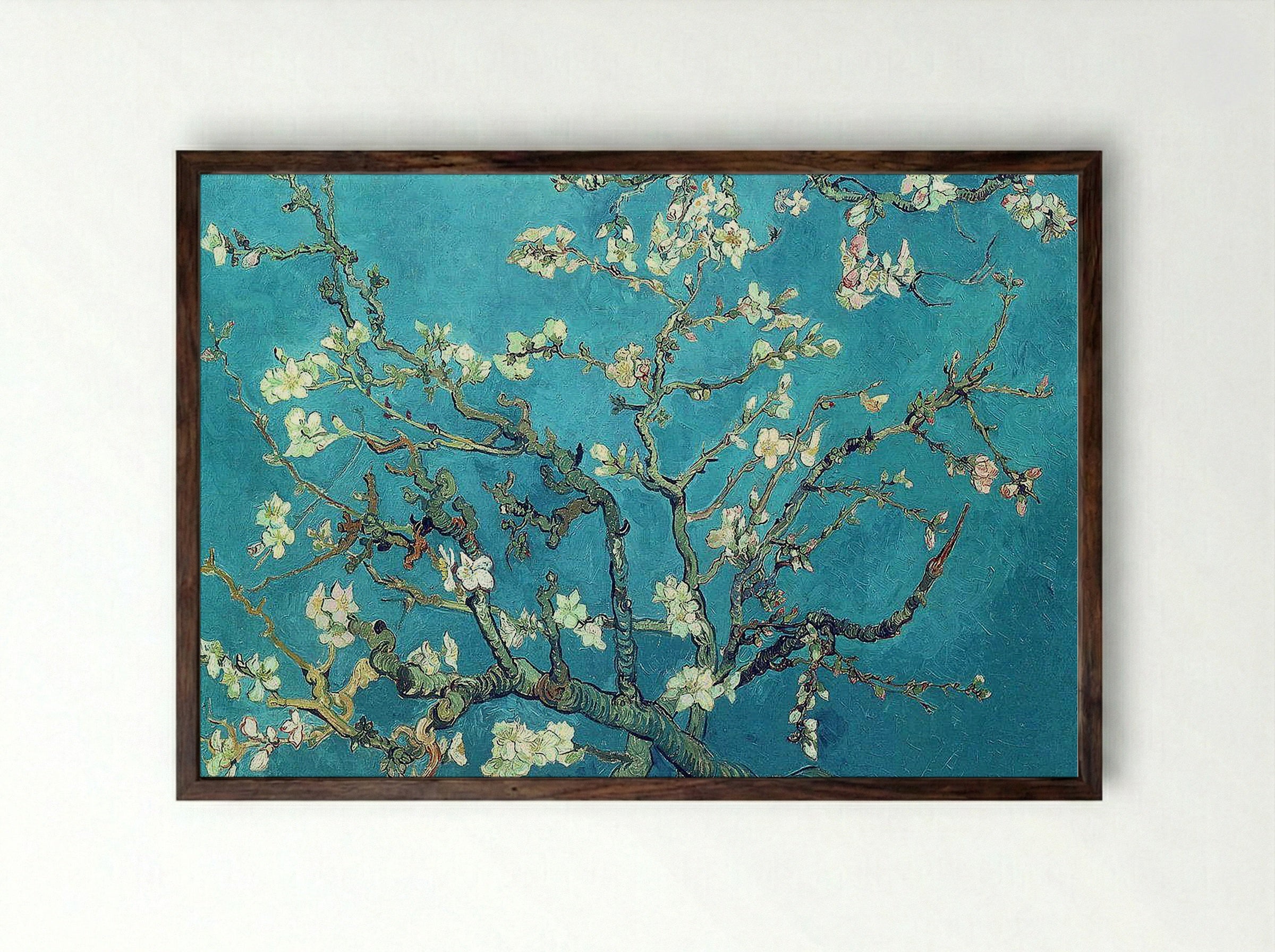 Branches with Almond Blossom - Vincent van Gogh - Framed Print Dark Wood