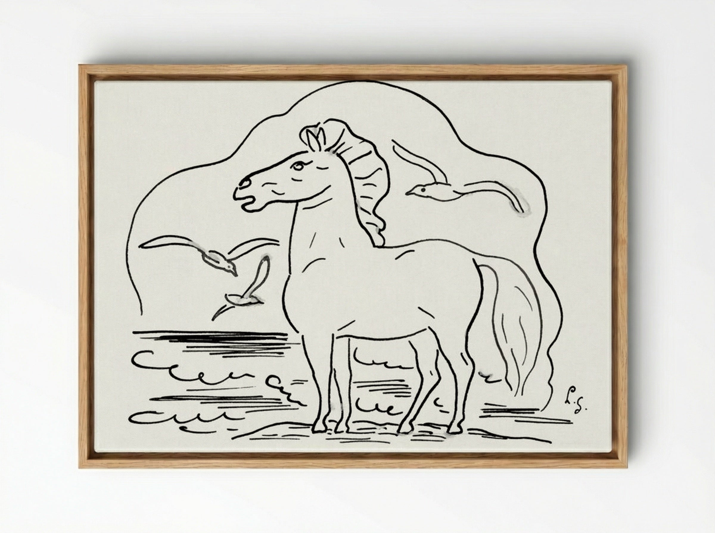 Horse in the Surf with Three Seagulls - Leo Gestel - Framed Canvas Wood