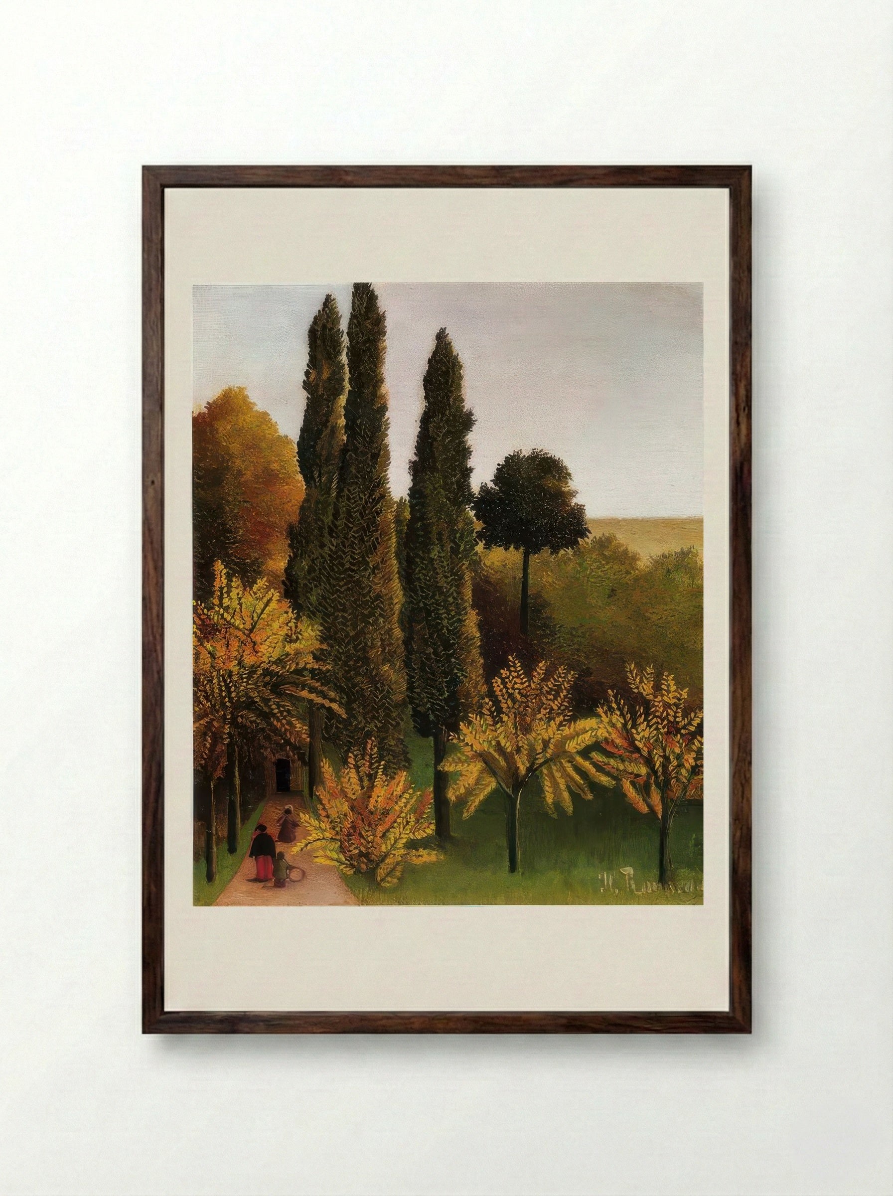 Walking in the Parc des Buttes Chaumont by Henri Rousseau – Naïve Art Paris Park Scene Print - Framed Print Dark Wood