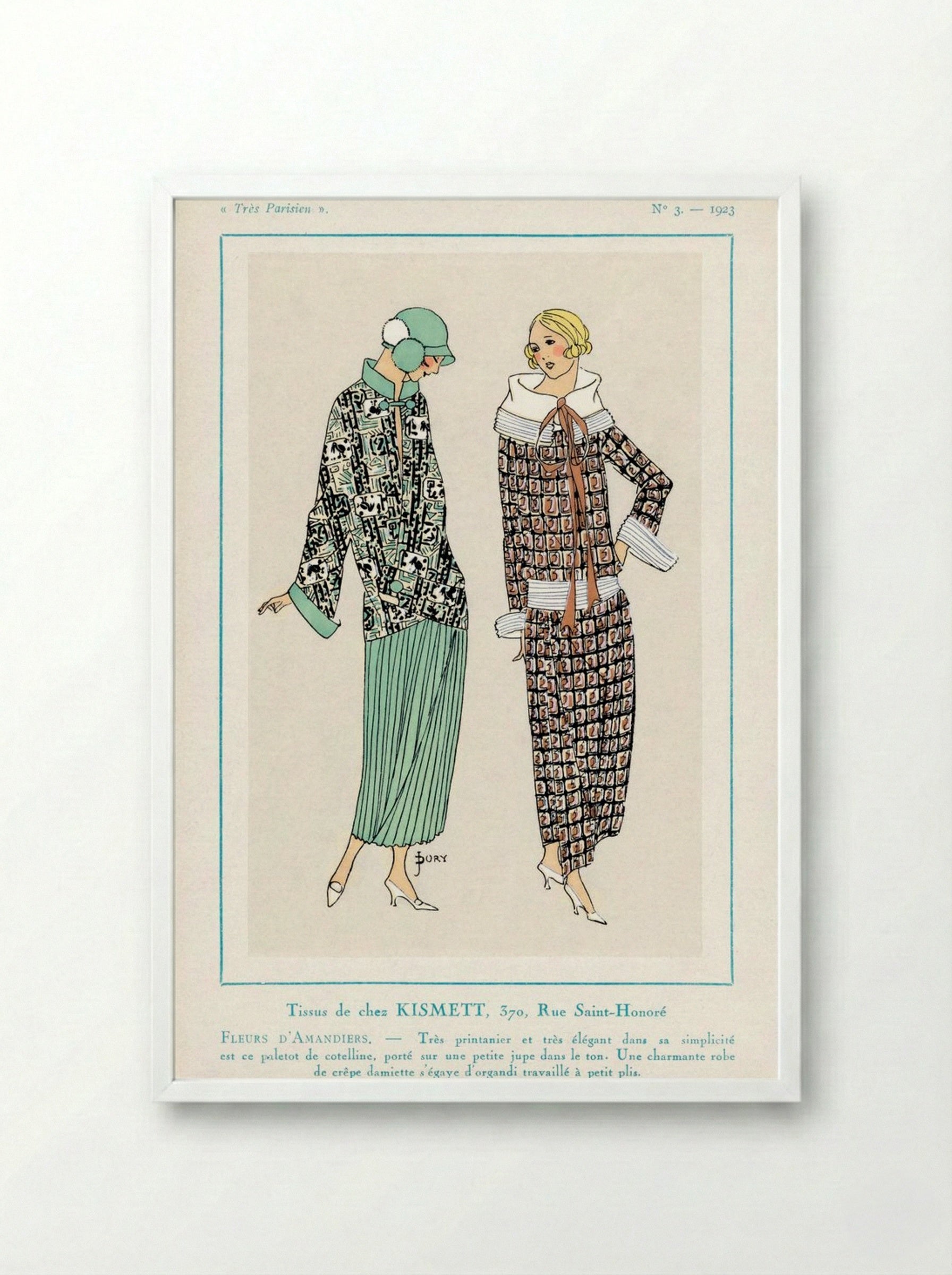 Fashion Illustration for Tissus de Chez Kismett (Très Parisien) - Fine Art Print - Framed Print White
