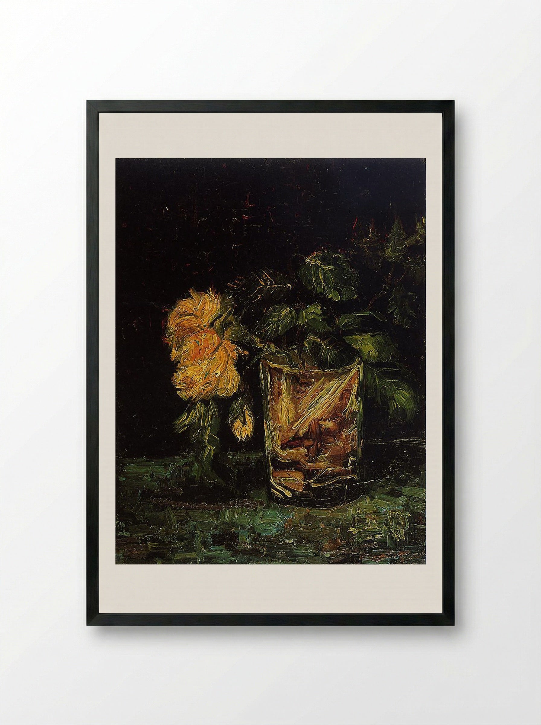 Glass with Roses - Vincent van Gogh - Framed Print Black