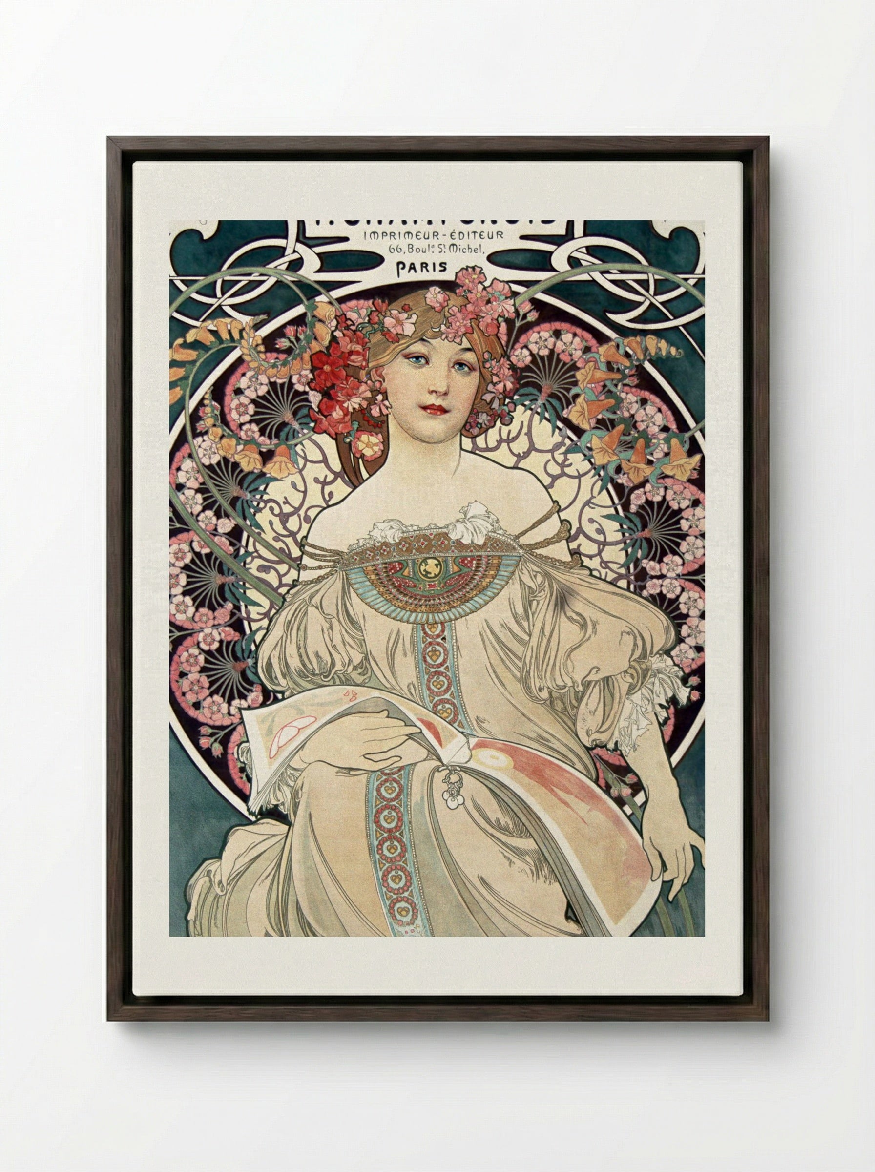 F. Champenois Imprimeur-Éditeur - Alphonse Mucha - Framed Canvas Dark Wood