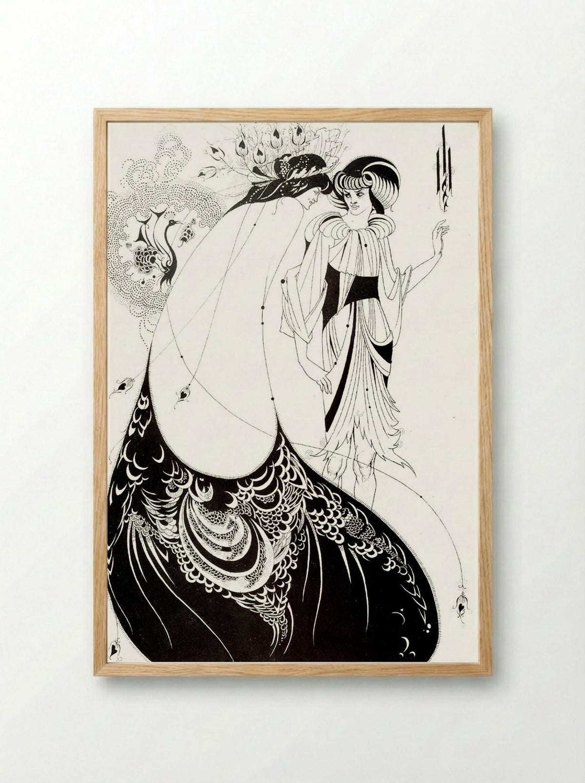 The Peacock Skirt - Aubrey Beardsley - Framed Print Wood