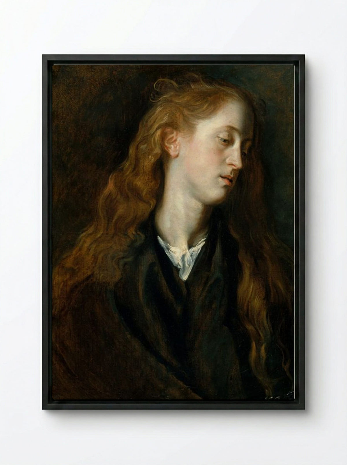 Study, Head of a Young Woman - Anthony van Dyck - Framed Canvas Black