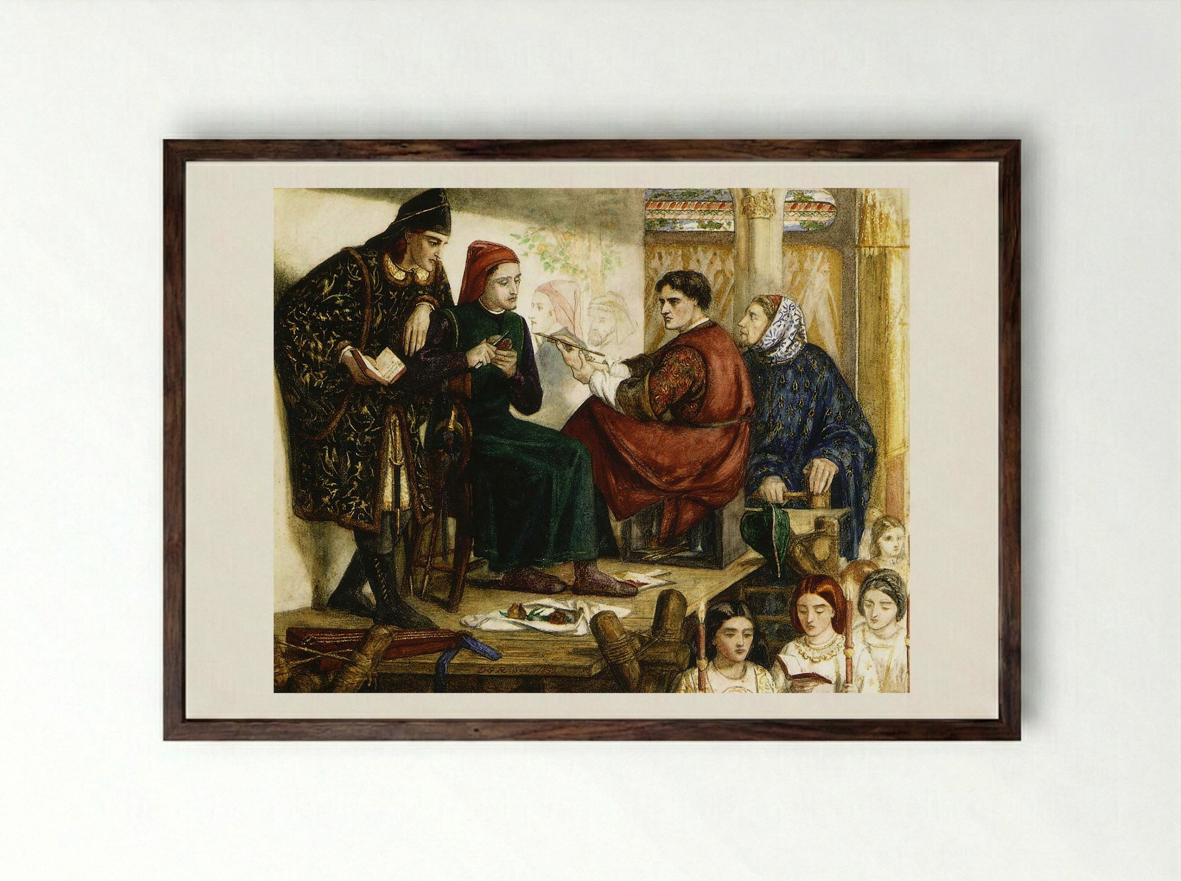 Giotto Painting the Portrait of Dante - Dante Gabriel Rossetti - Framed Print Dark Wood