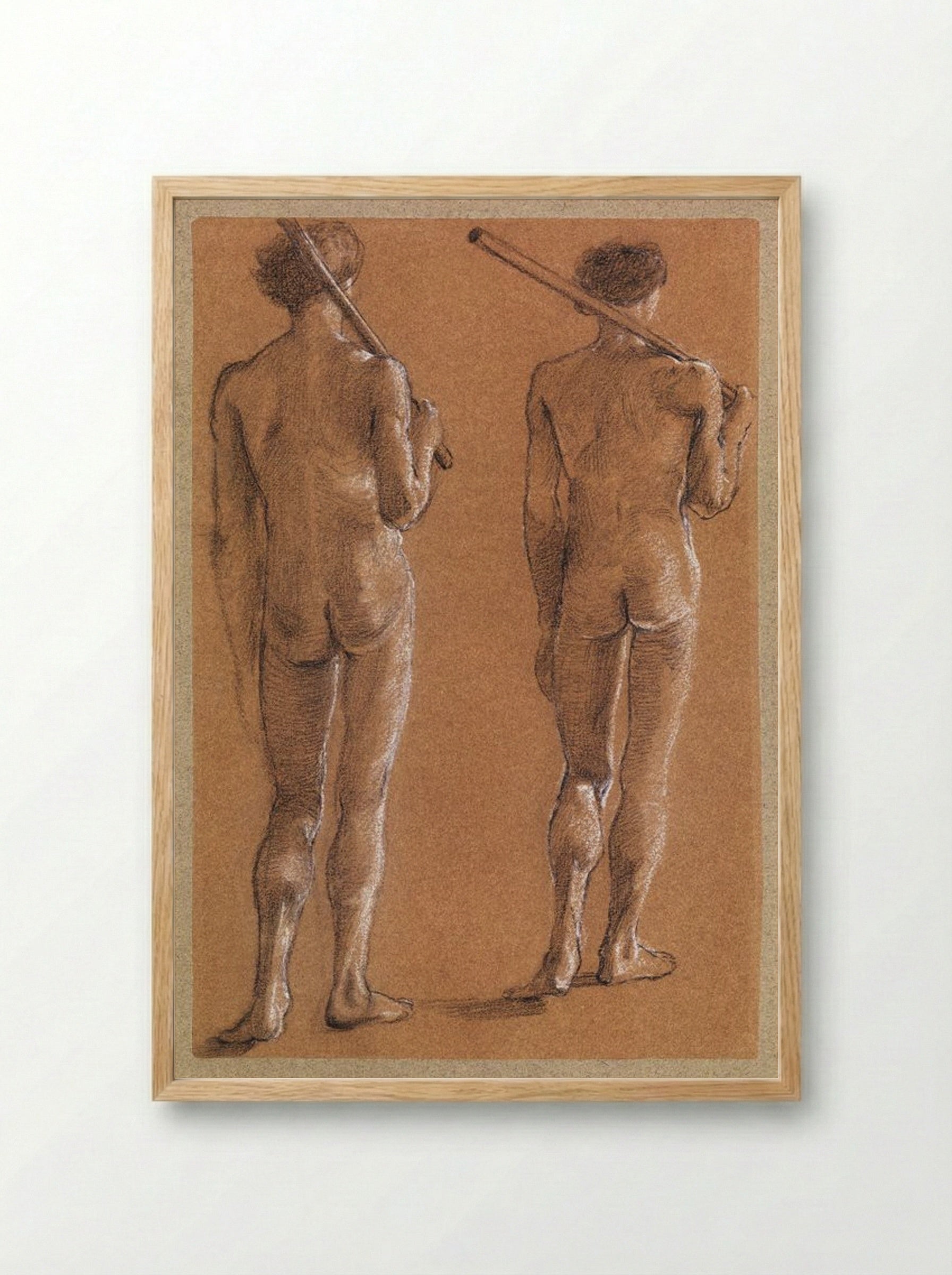 Male Nude Studies of Two Soldiers for 'The Princess Led to the Dragon' - Edward Burne-Jones - Framed Print Wood