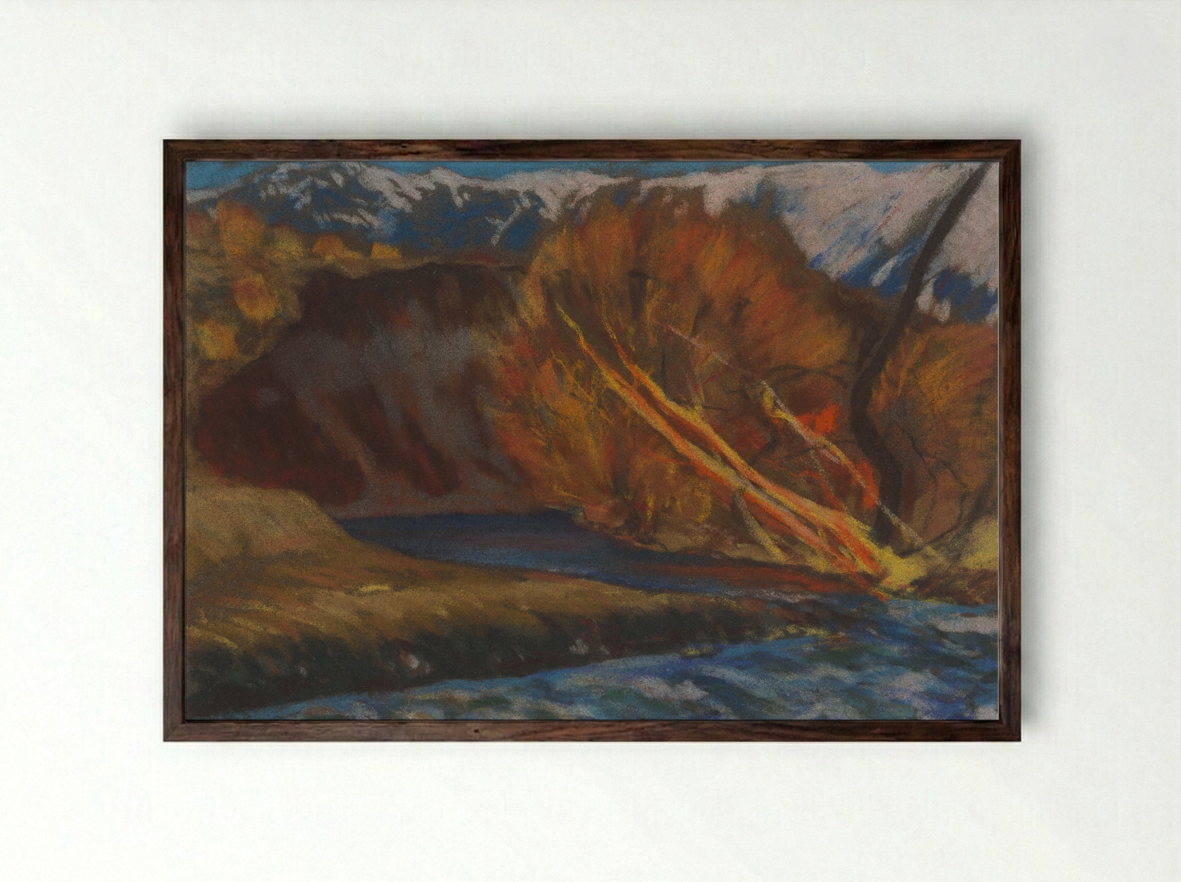 Autumn Mood by the River in the Valley - Zolo Palugyay - Framed Print Dark Wood