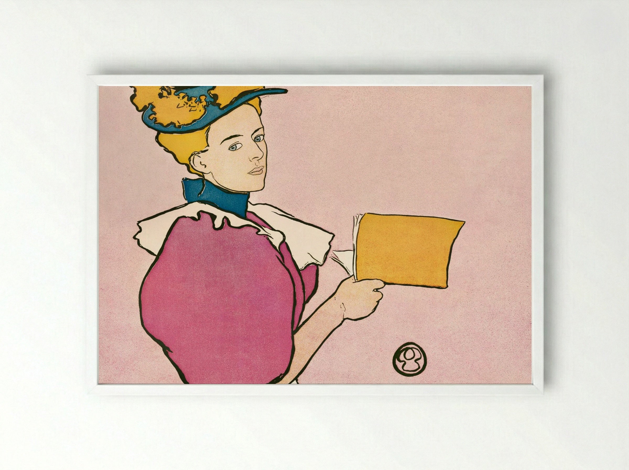 Woman Holding Book - Edward Penfield - Framed Print White
