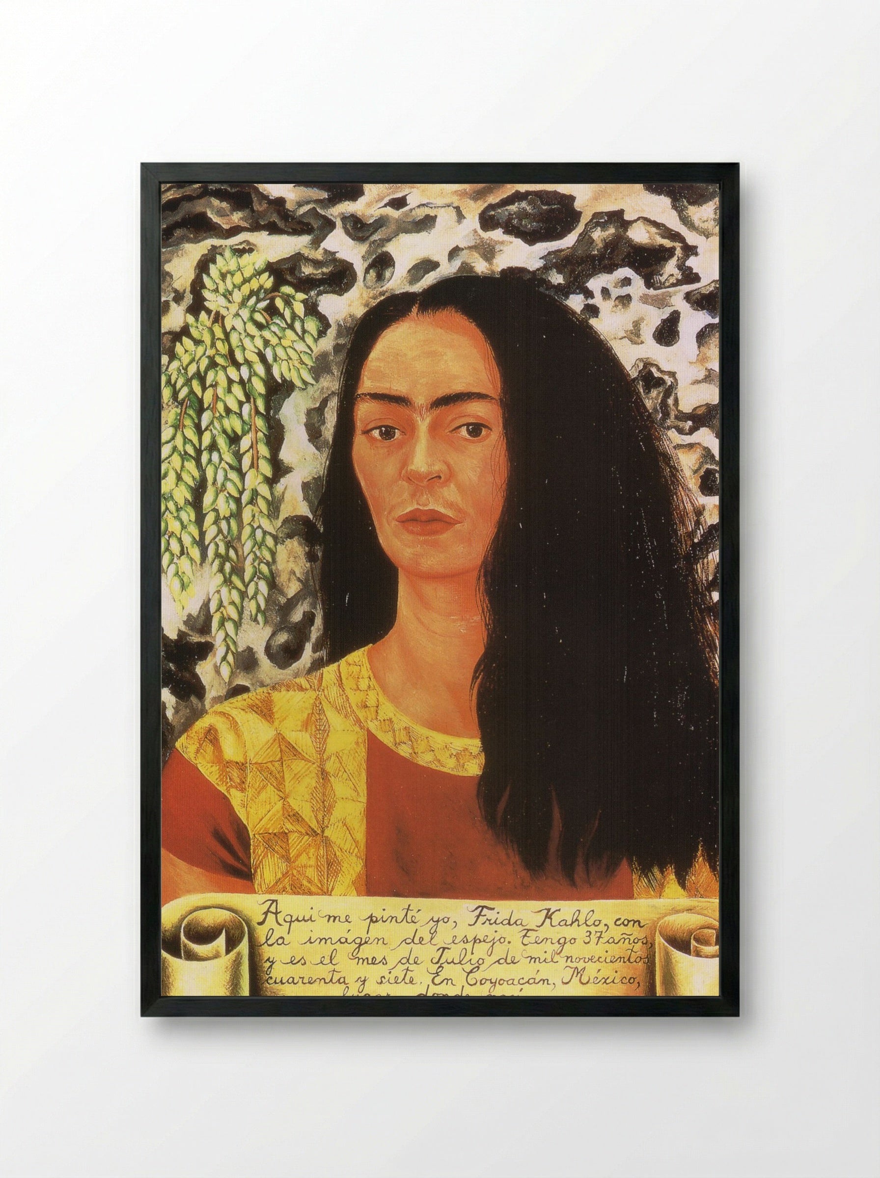 Self-Portrait with Loose Hair - Frida Kahlo - Framed Print Black