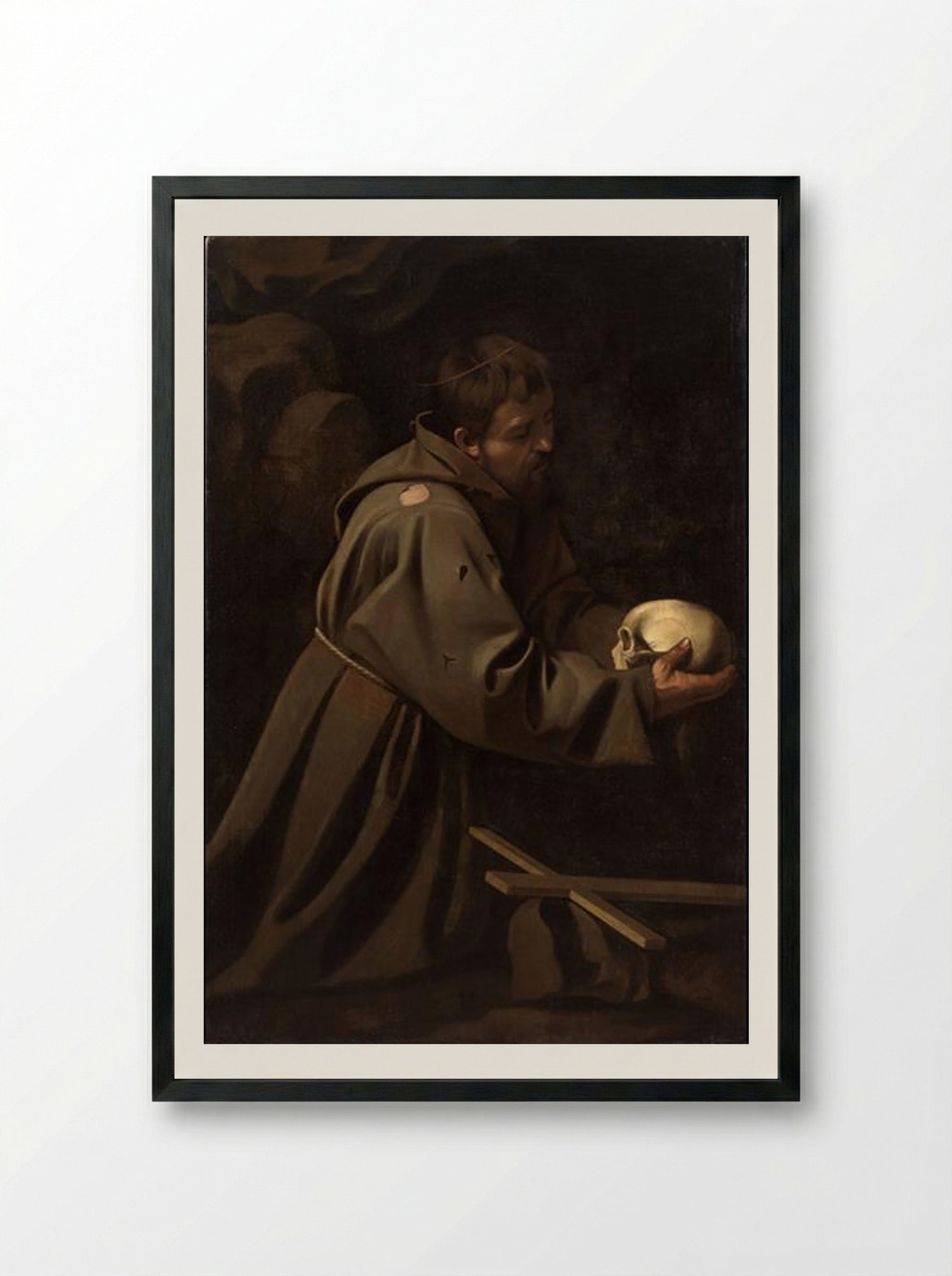 Saint Francis in Prayer - Caravaggio - Framed Print Black