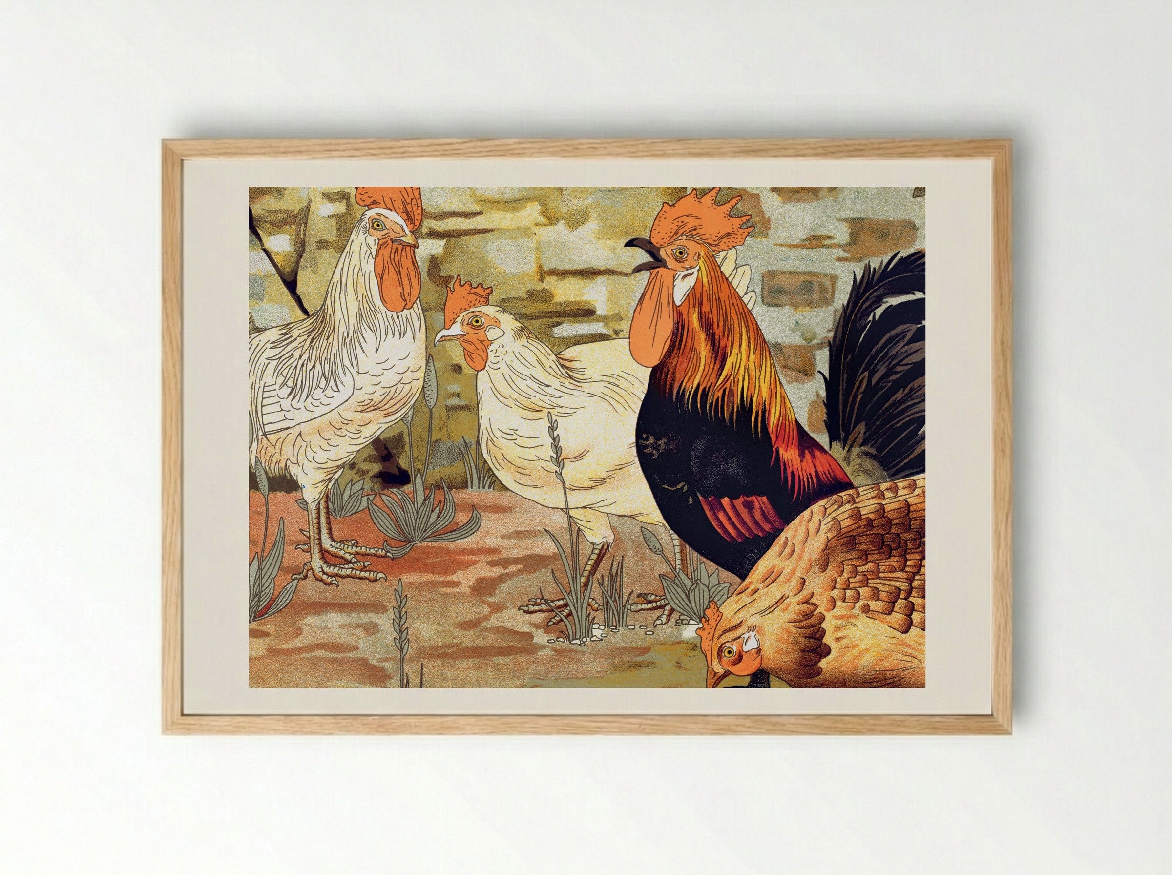 Coqs et Poules (From L'animal dans la décoration) - Maurice Pillard Verneuil - Framed Print Wood