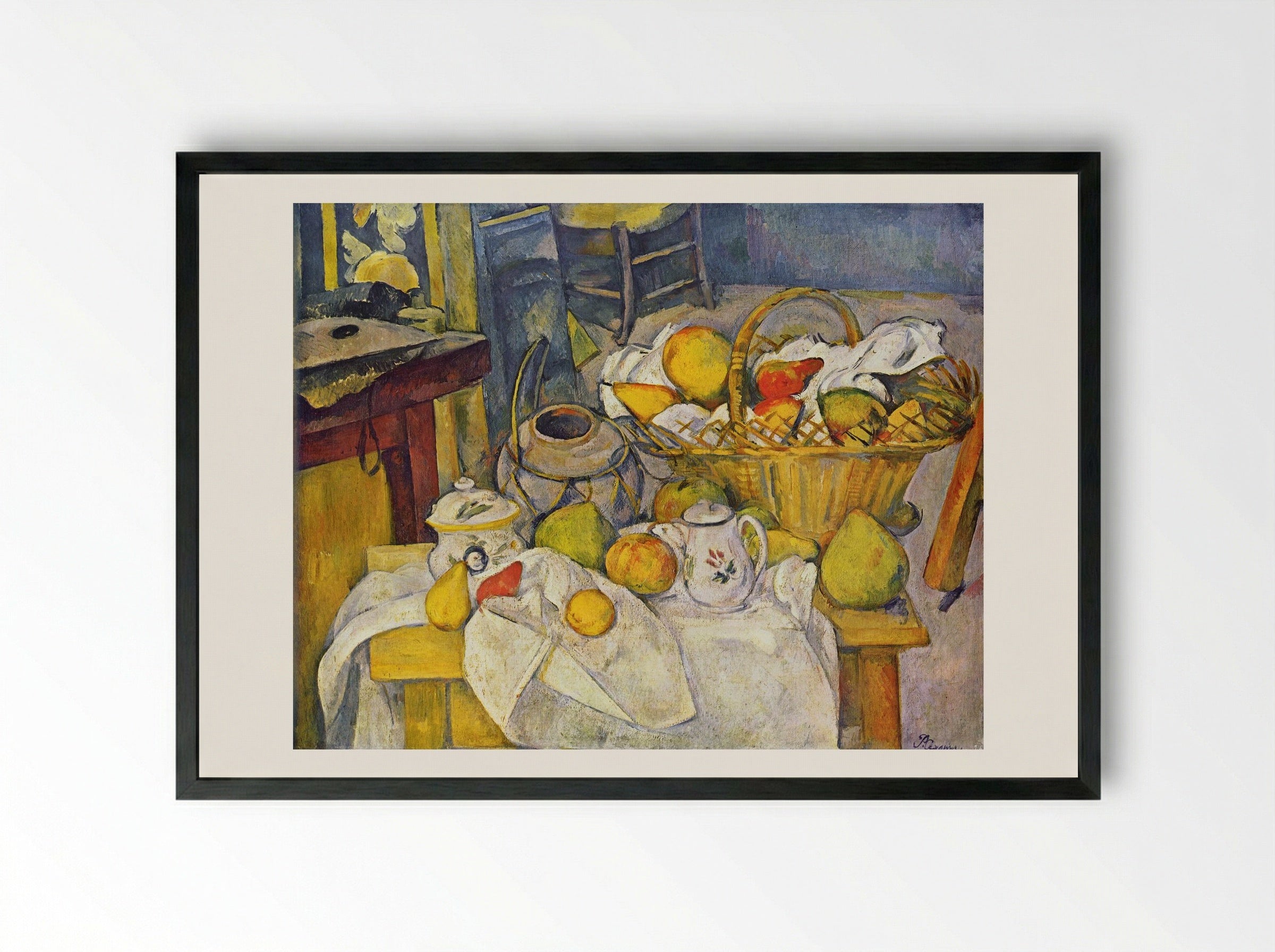 Still Life with Basket - Paul Cézanne - Framed Print Black