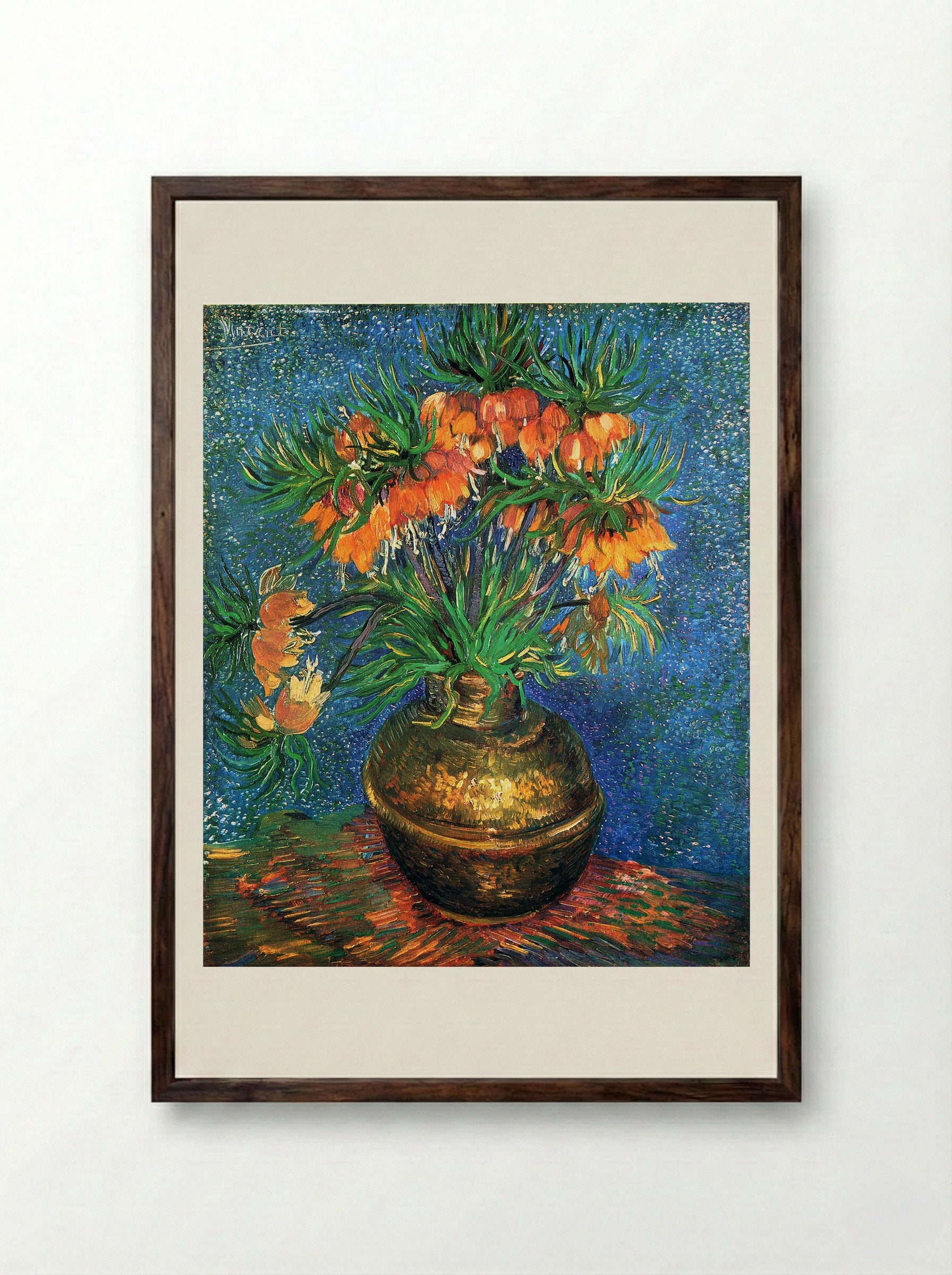 Fritillaries in a Copper Vase - Vincent van Gogh - Framed Print Dark Wood