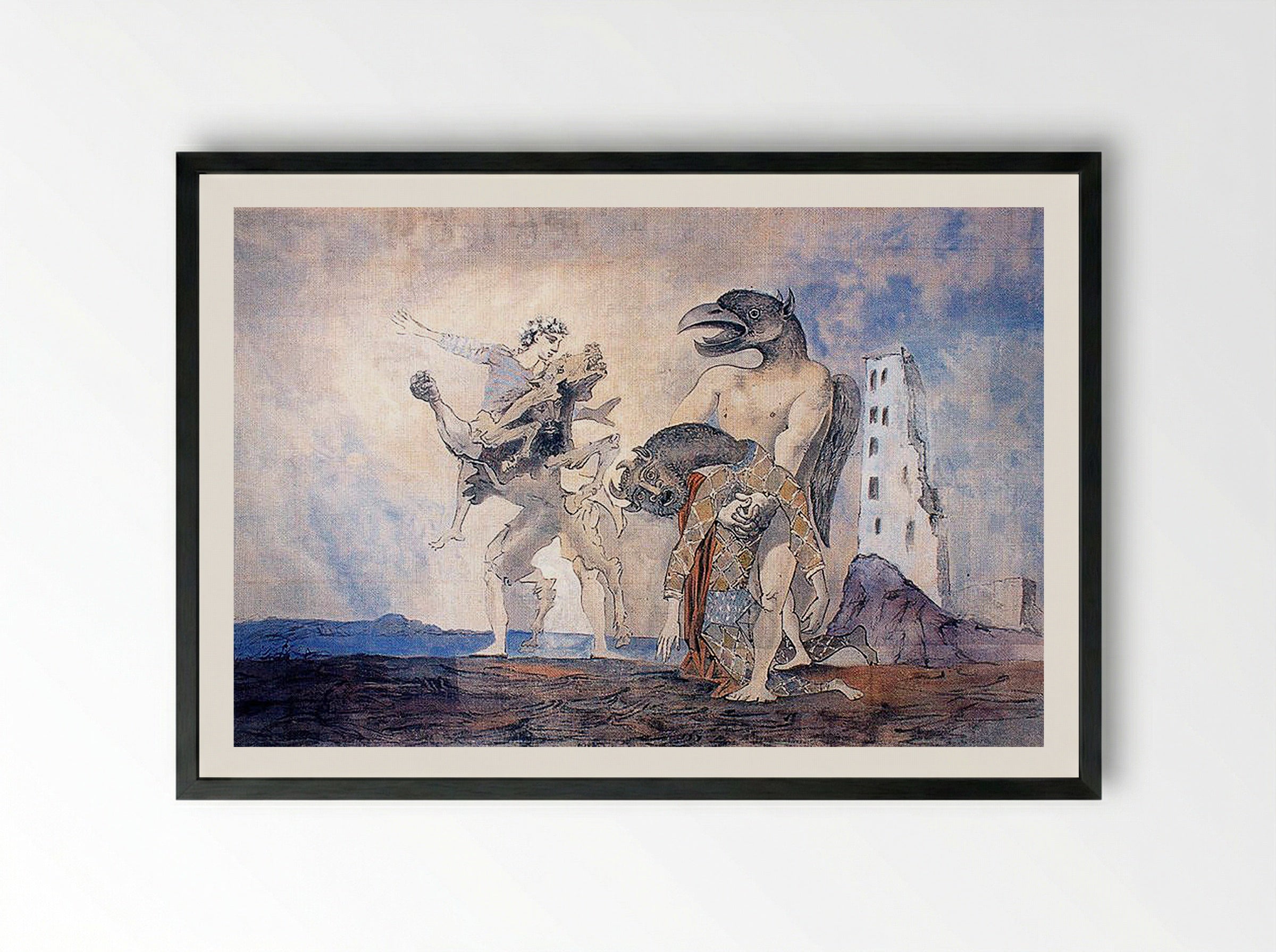 The Death of the Minotaur in Harlequin Costume - Pablo Picasso - Framed Print Black