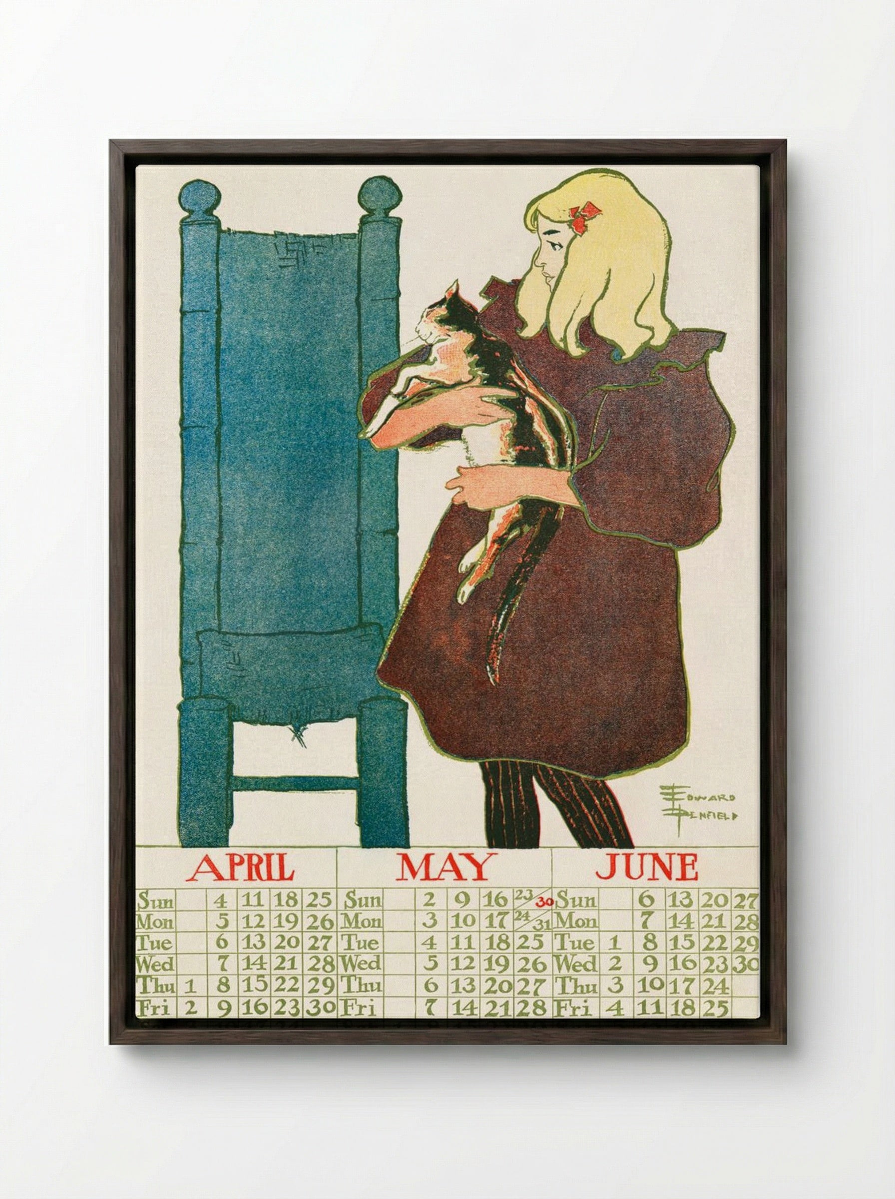 Vintage Calendar, 1897 - Edward Penfield - Framed Canvas Dark Wood