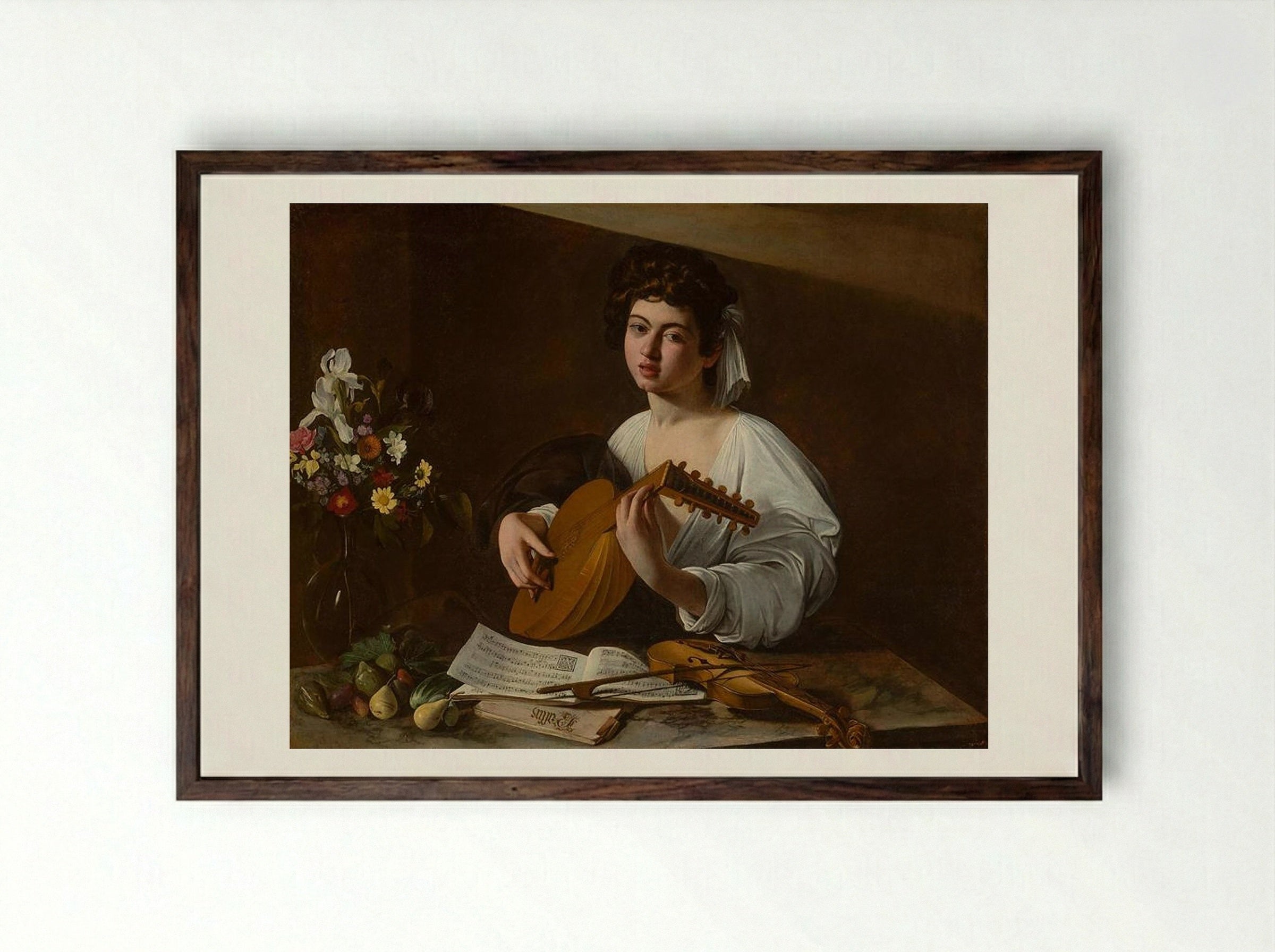 The Lute Player - Caravaggio - Framed Print Dark Wood
