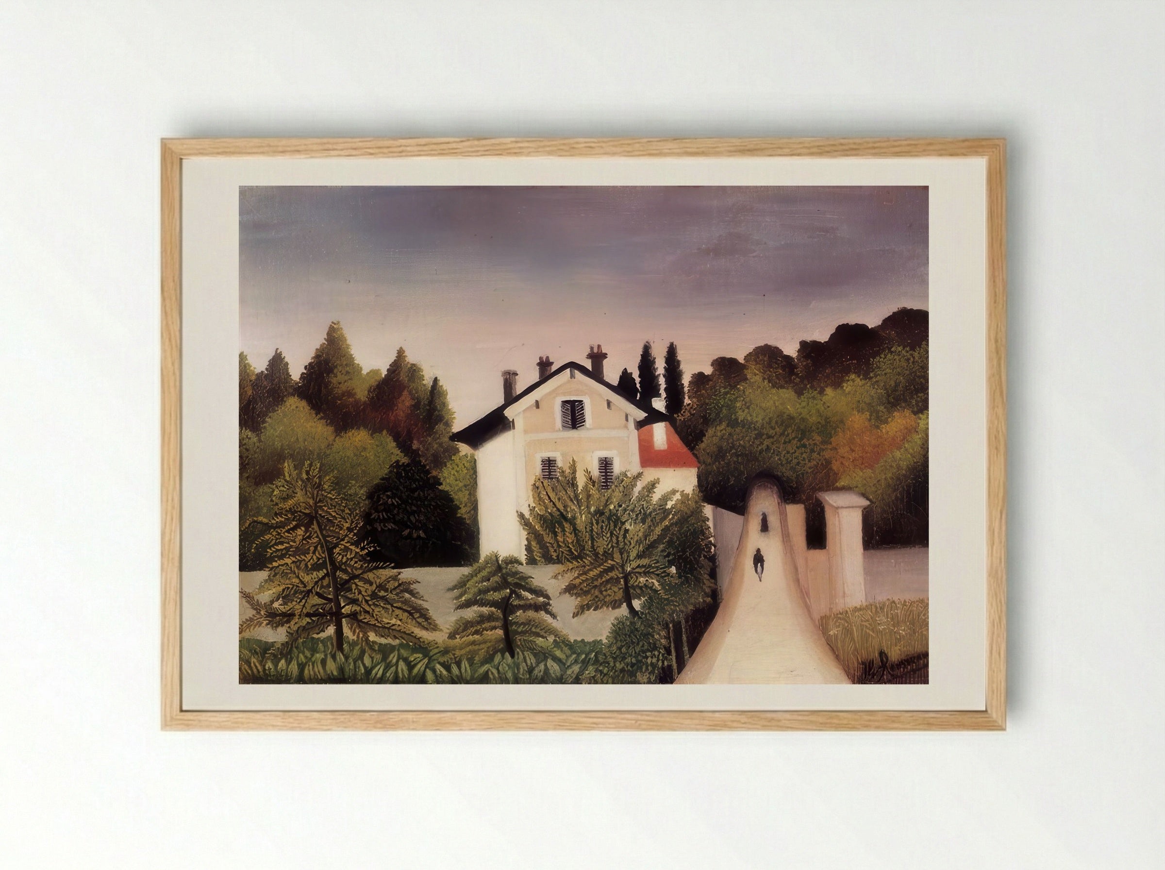 House on the Outskirts of Paris by Henri Rousseau – Naïve Art Suburban Landscape Print - Framed Print Wood