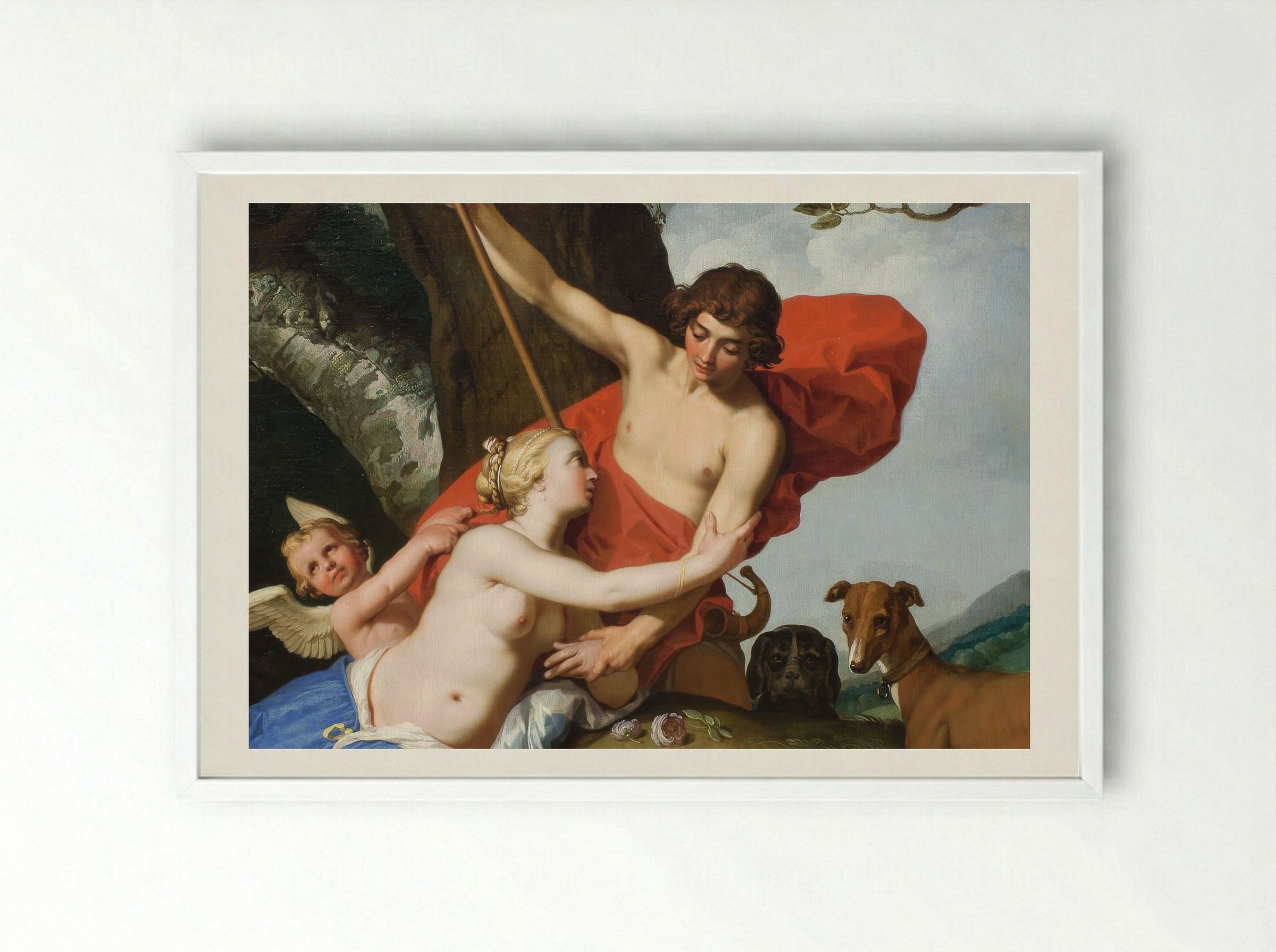 Venus and Adonis - Abraham Bloemaert - Framed Print White