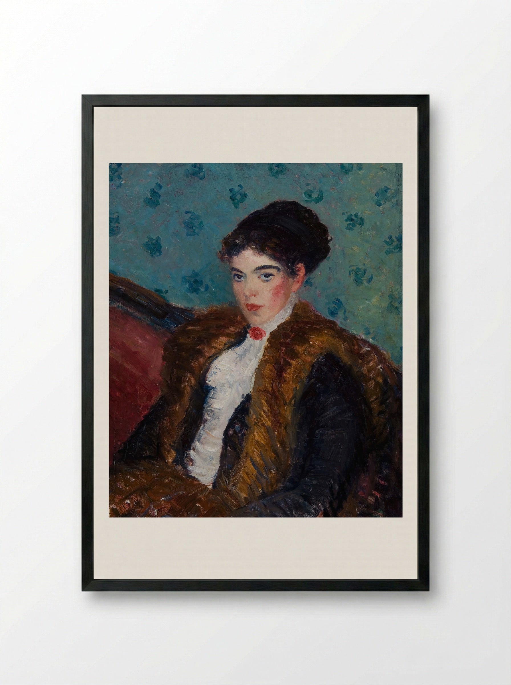 Girl with Fox Furs - William James Glackens - Framed Print Black