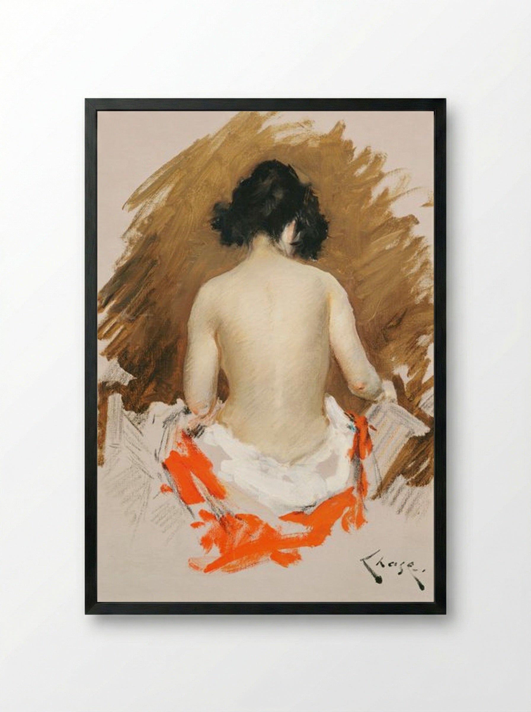 Nude with Kimono - William Merritt Chase - Framed Print Black