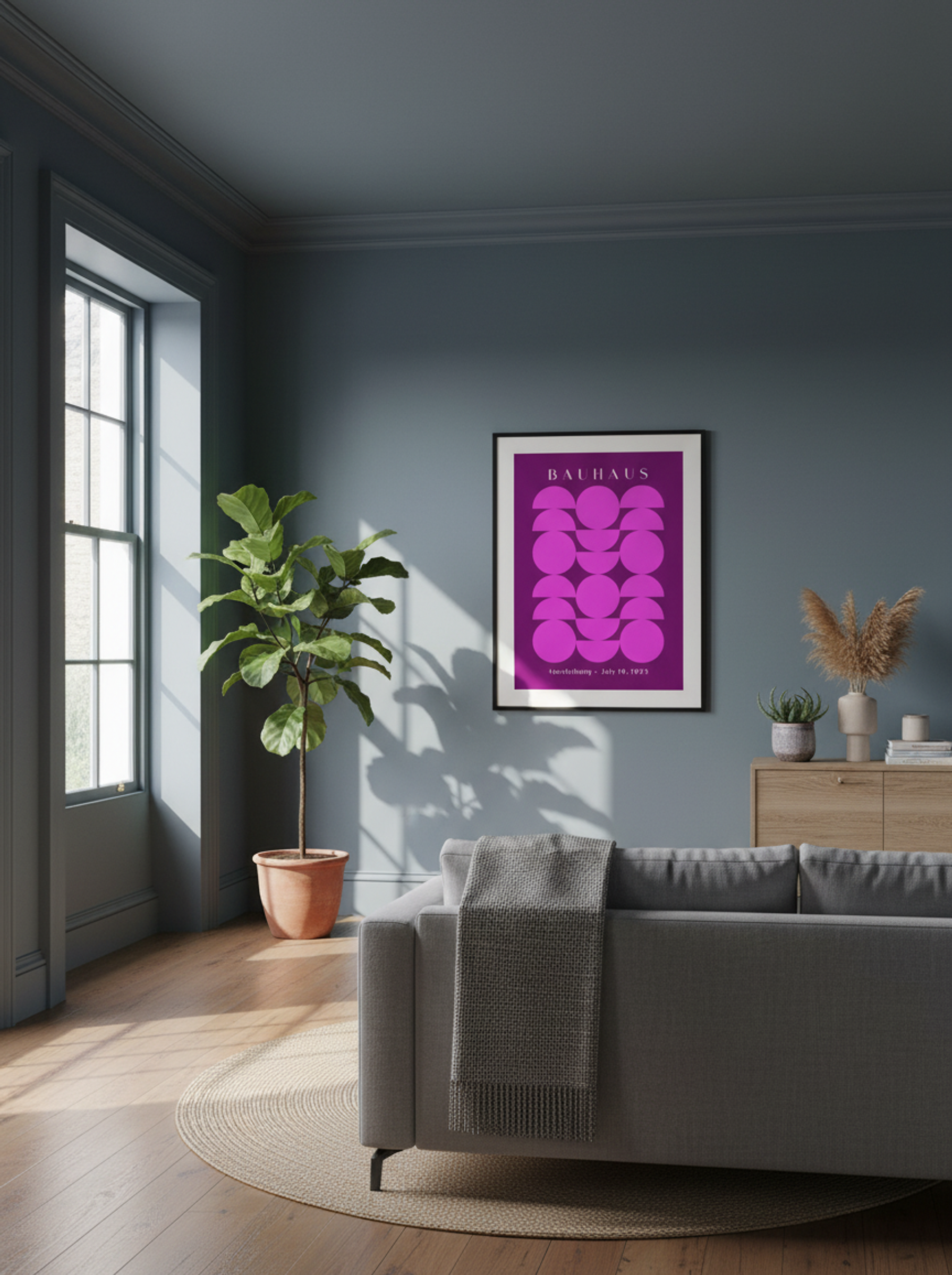Bauhaus Symmetry in Magenta – Geometric Poster - Lifestyle